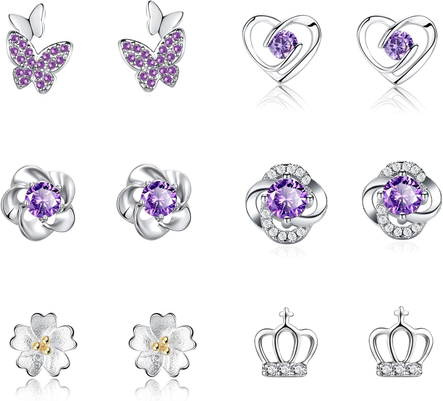 GUROTD 4 Pairs Sterling Silver Stud Earrings for Women Girls 925 Silver Stud Ear...