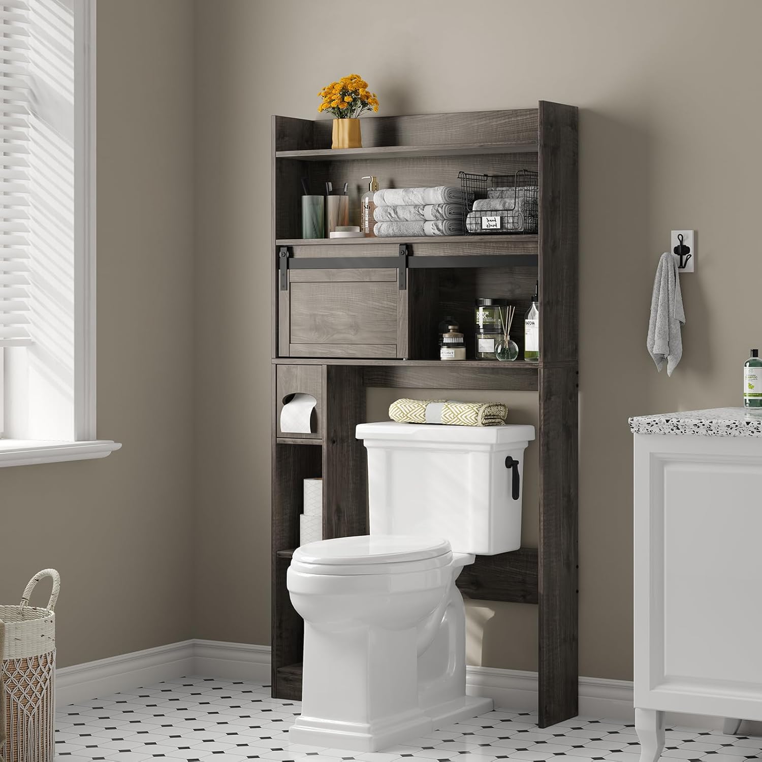 Furniouse Over The Toilet Storage Cabinet, 6-Tier Toilet Organizer Rack, Bathroo...
