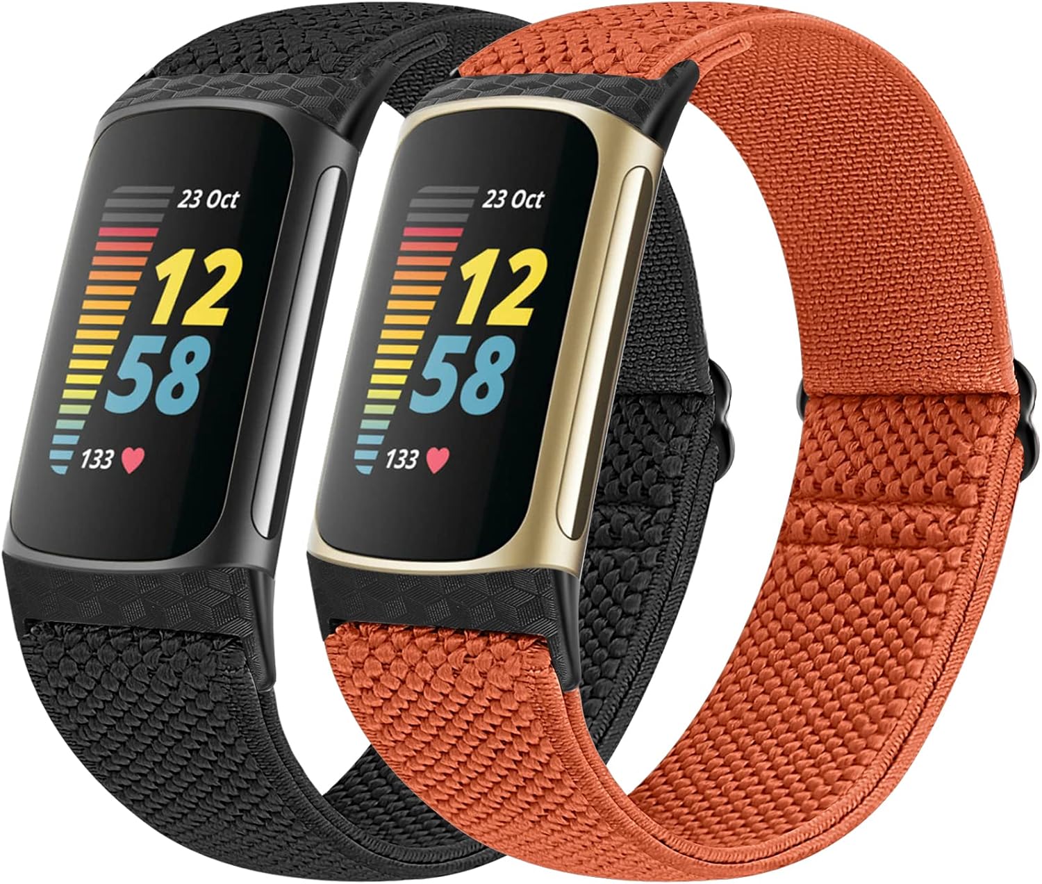 Vodtian Elastic Straps Compatible with Fitbit Charge 5 Strap, 2 Pack Stretchy Ad...
