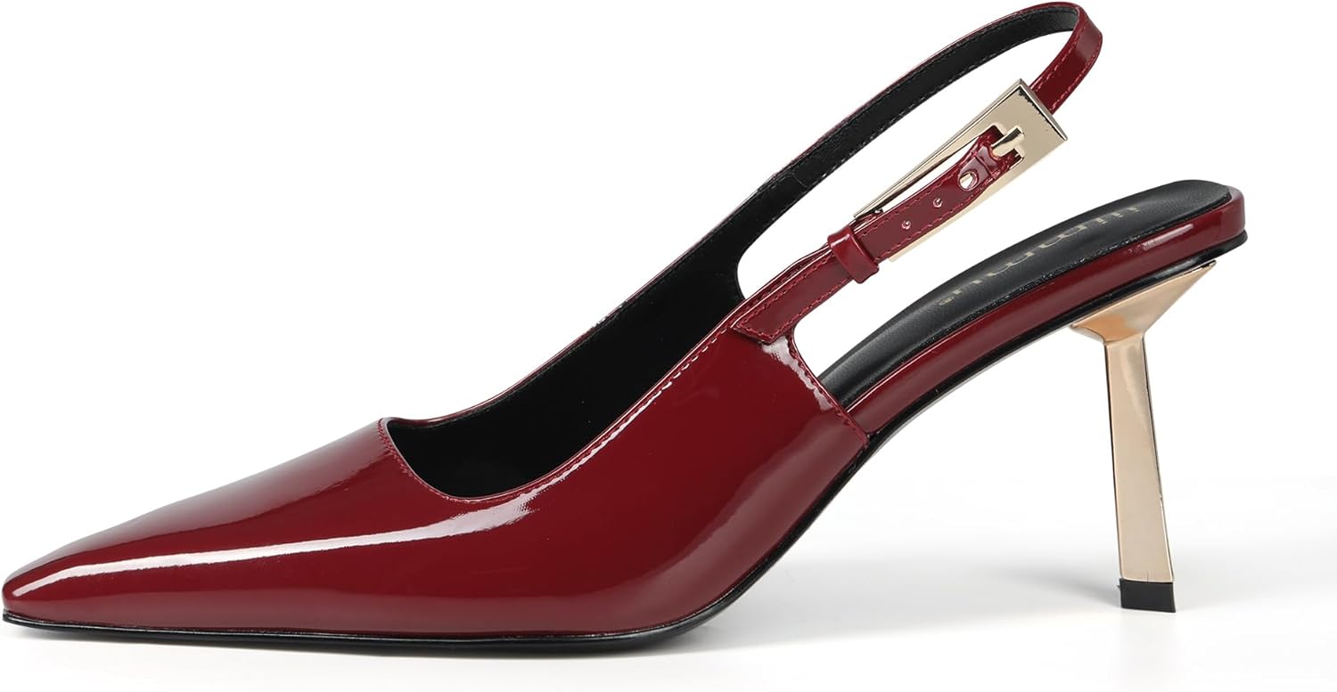 iiimmu Slingback Heels for Women Closed Toe 3.5 in Kitten Heels Women Pumps Squa...