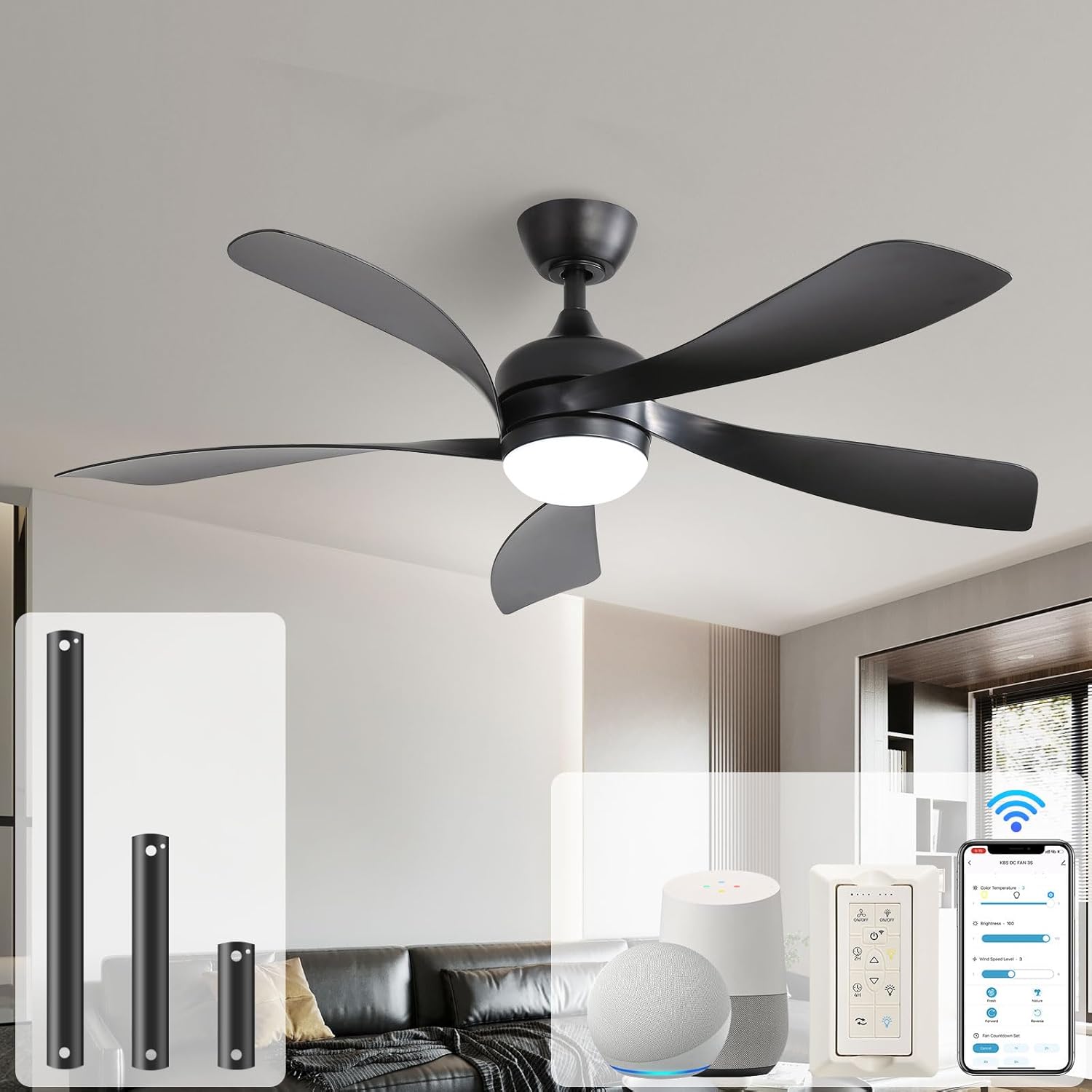 Sofucor 52" Smart Ceiling Fan, Indoor/Outdoor Ceil...