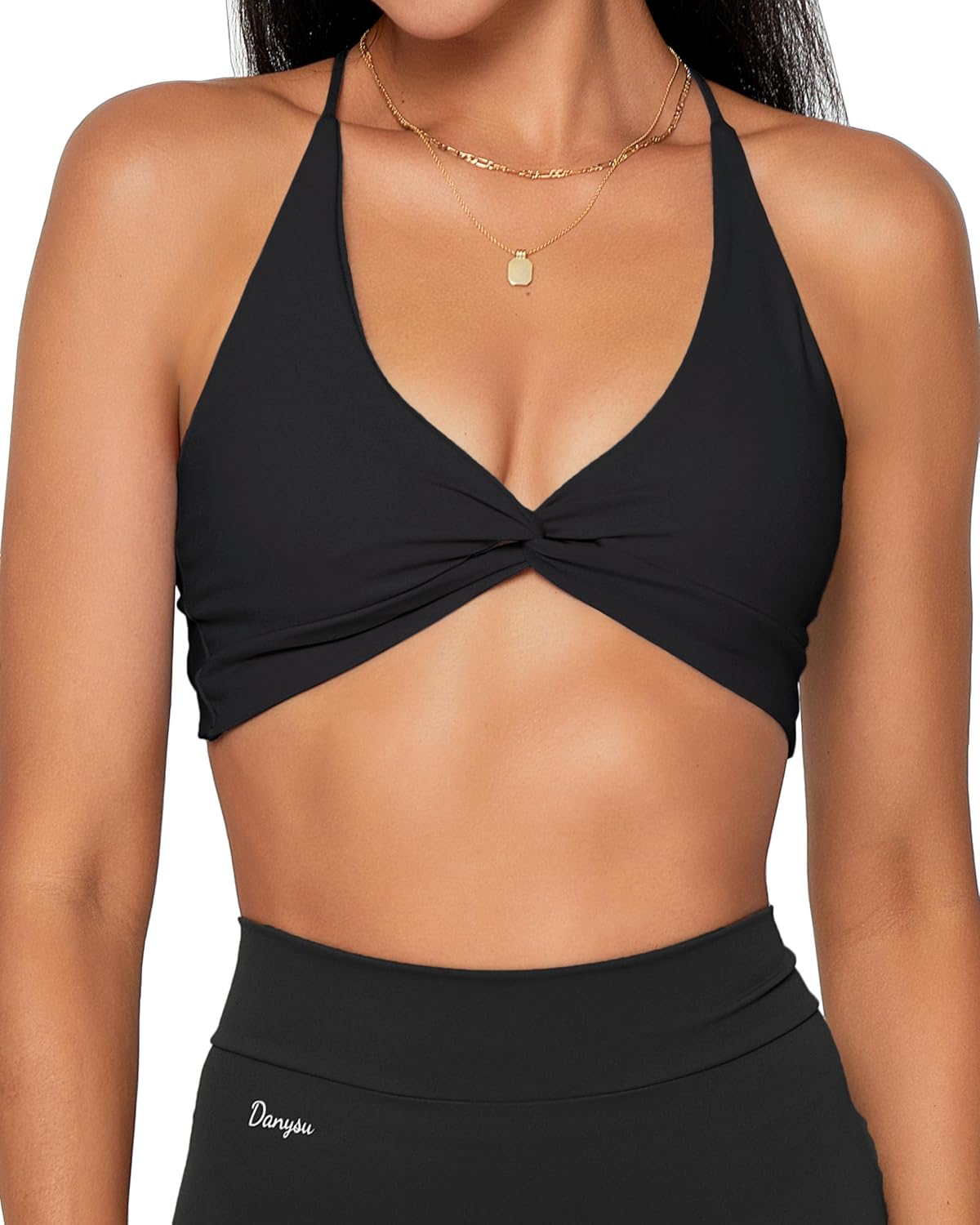 Danysu Backless Sports Bra Soft Workout Tops with Removable Padded Yoga Training...