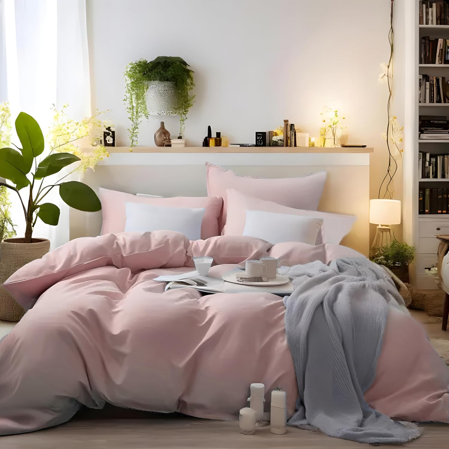 MOHAP Bedding Double Duvet Cover Set 3 PCS Plain Brushed Microfiber Bedding 1 Du...