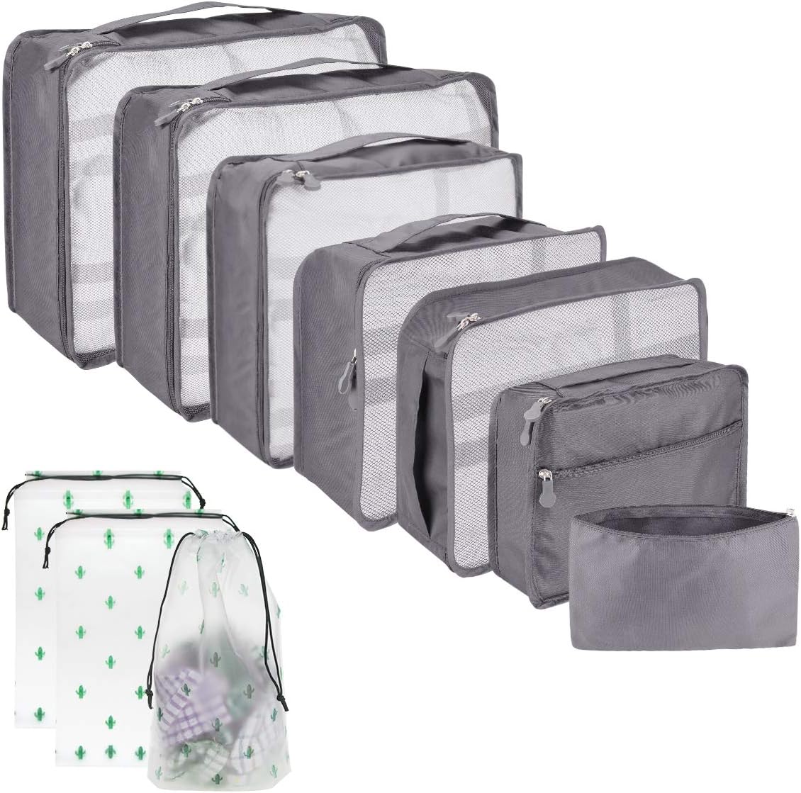 Packing Cubes for Suitcase 10 Sizes Suitcase Organizer Bags 10 Pcs (Gray)