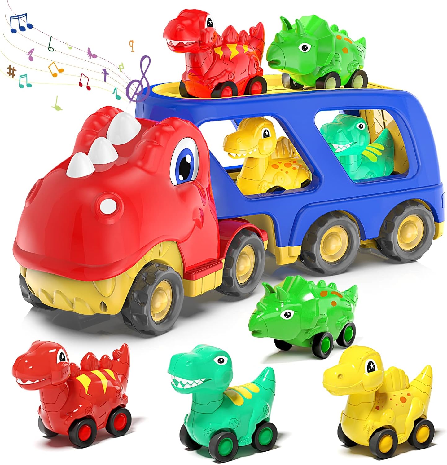 Toddler Car Toy for 2 3 4 5 Years Old, Dinosaur Transport Carrier Truck with 4 P...