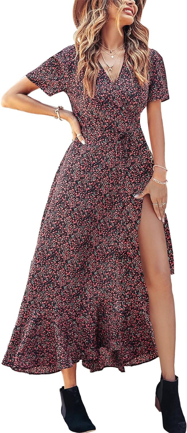 PRETTYGARDEN Women's Summer Wrap Maxi Dress, Special Casual Boho Floral Dress, R...