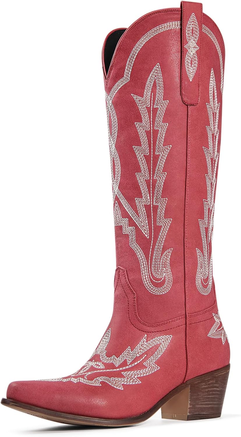 Ouepiano Cowboy Boots for Women Knee High Cowgirl Boots with Classic Embroidered...