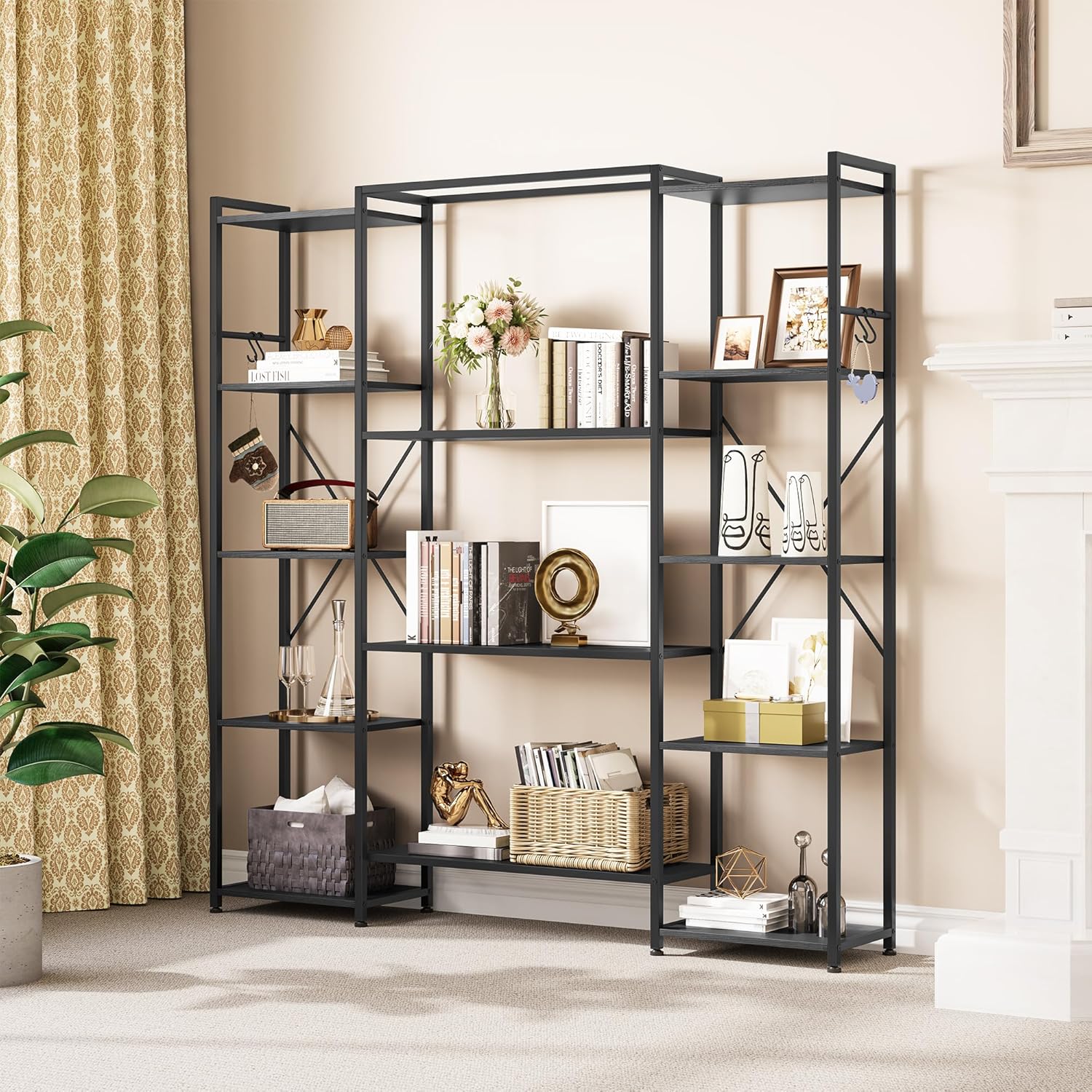 YITAHOME Bookcase, Industrial Book shelf with 13 Shelves Floor Standing Shelving...