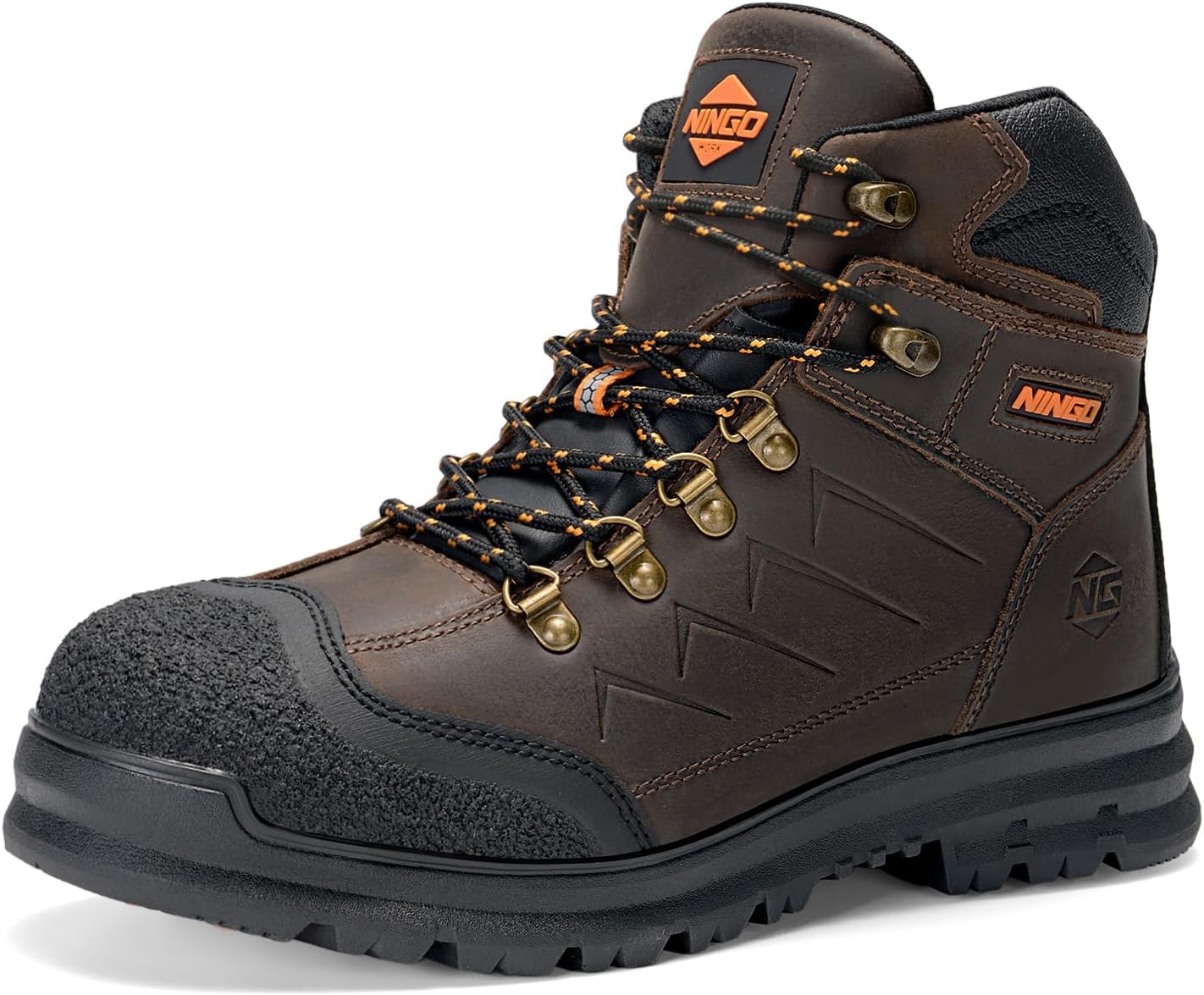 NINGO Mens Steel Toe Work Boots, Full Grain Leather, Oil and Slip Resistant, Pun...