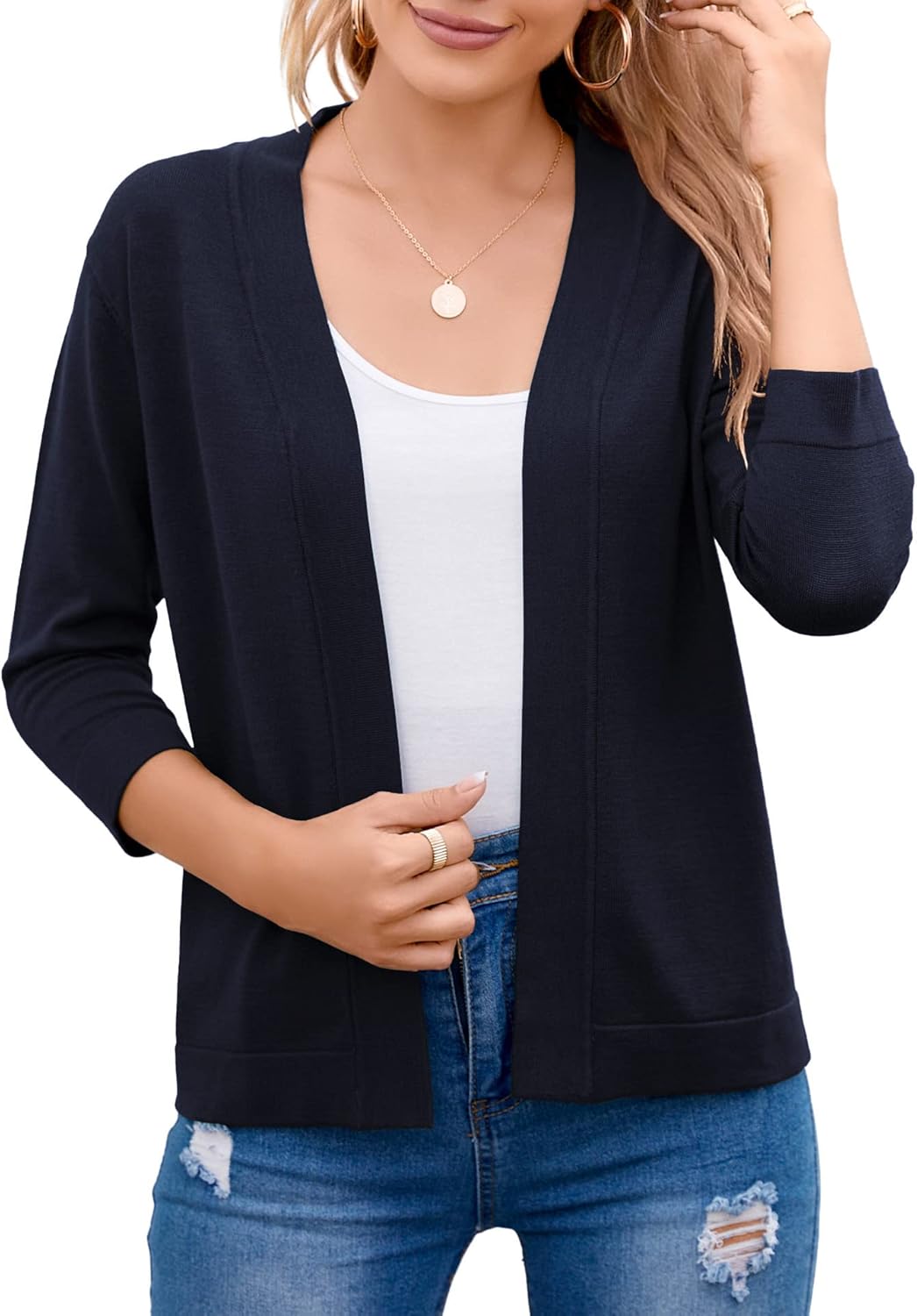 TASAMO Women's Elegant Cropped Cardigan 3/4 Sleeve Open Front Shrugs Sweater XXL...