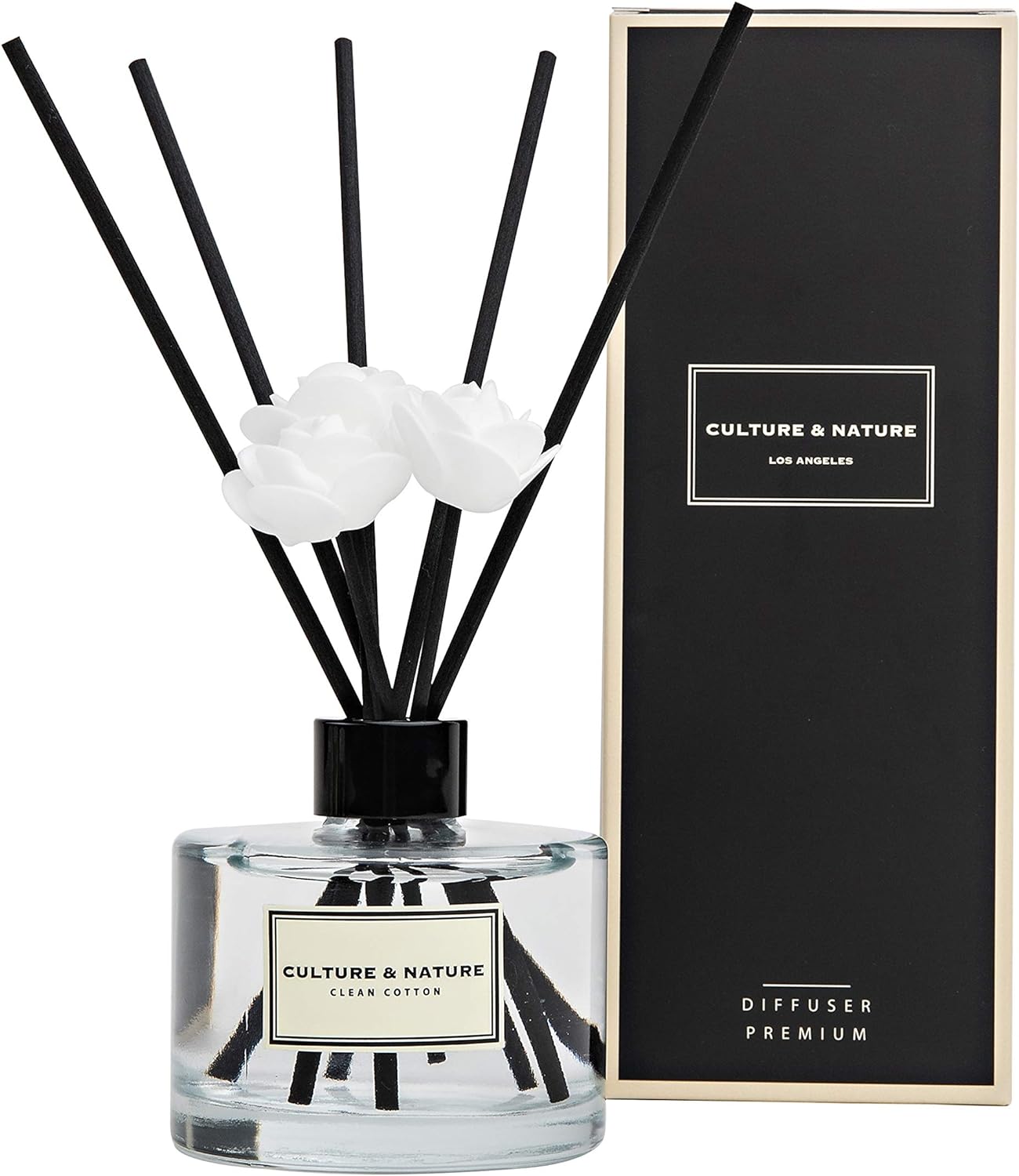 CULTURE & NATURE Reed Diffuser Set 6.7oz (200ml) Clean Cotton Scented Diffuser w...