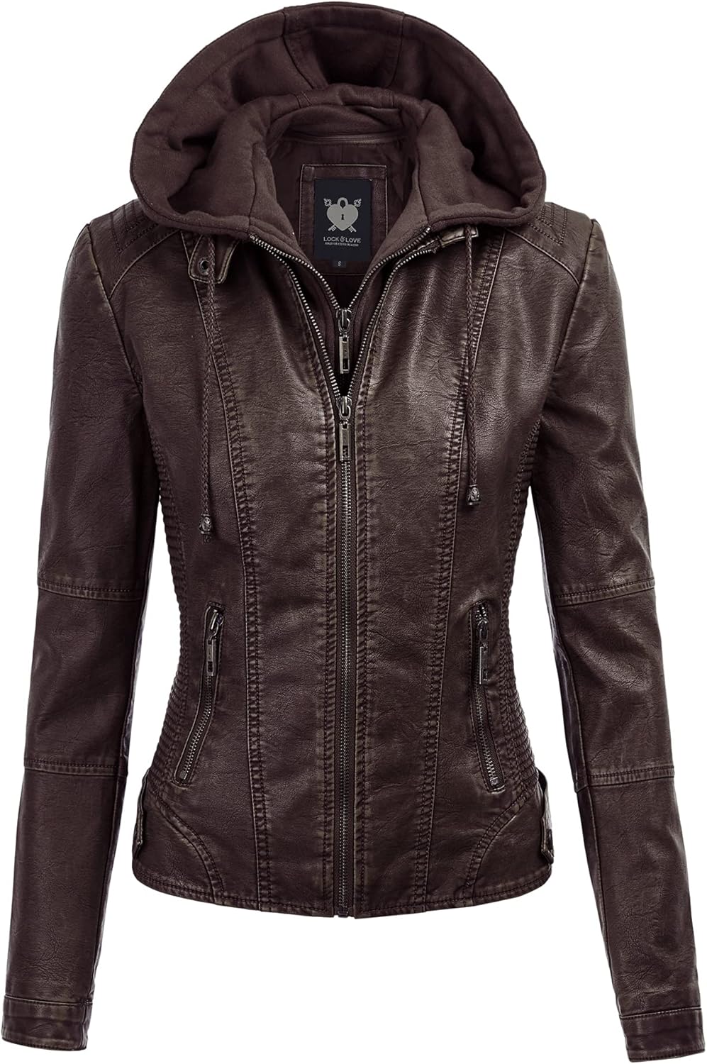 Lock and Love Women's Jacket, Special Removable Hooded Faux Leather Coat, Innova...