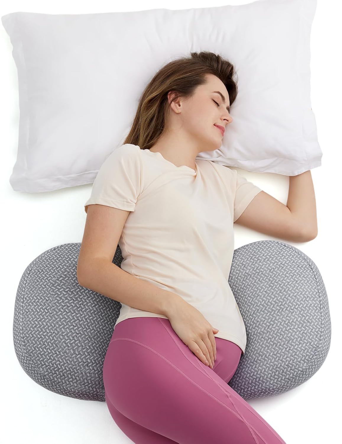 Momcozy Portable Pregnancy Pillow for Sleeping, W Shaped Maternity Pillow for Si...