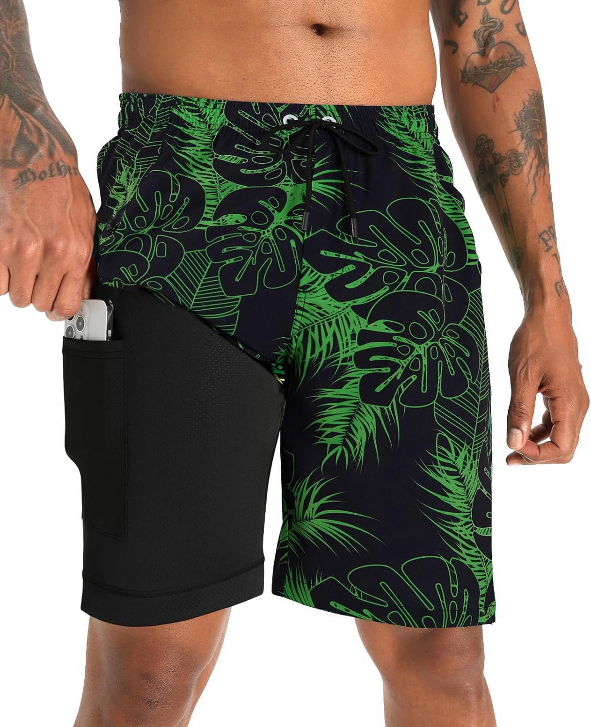 APTRO Men's Swim Trunks with Compression Liner 9" Board Shorts with Zipper Pocke...