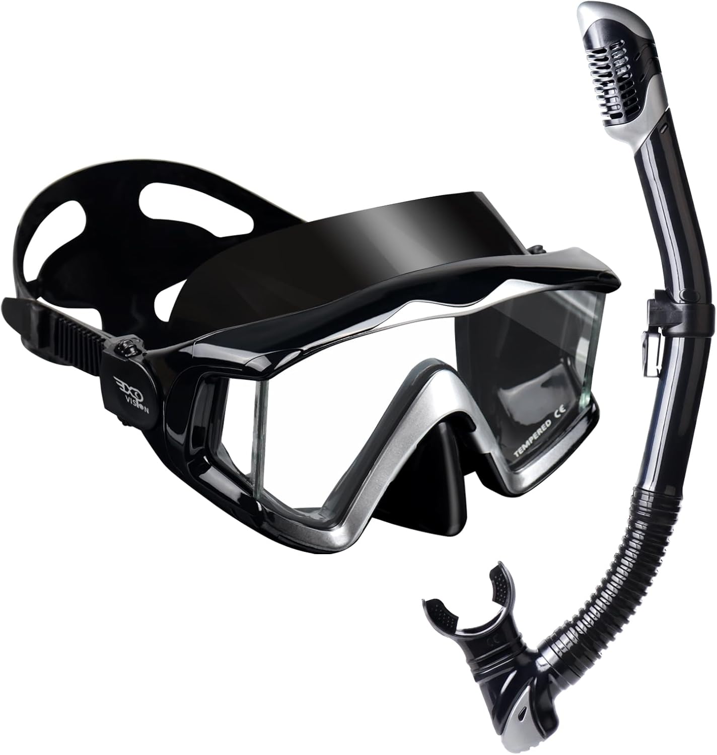 Adult Pano 3 Window Scuba Diving Mask, Tempered Glass Snorkel Mask Anti-Fog Swim...