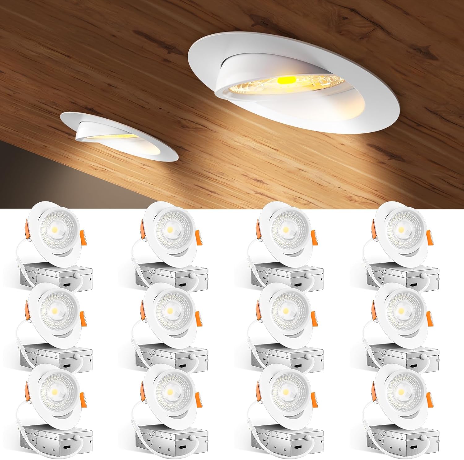 Amico 12 Pack 4 Inch 5CCT Gimbal LED Recessed Lighting, 360°&90°Adjustable Eyeba...