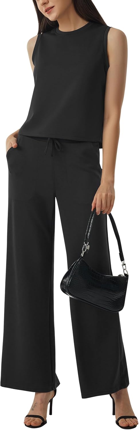 AFITNE Women's 2 Piece Outfits Air Essentials Sleeveless Tank Crop Top Wide Leg...