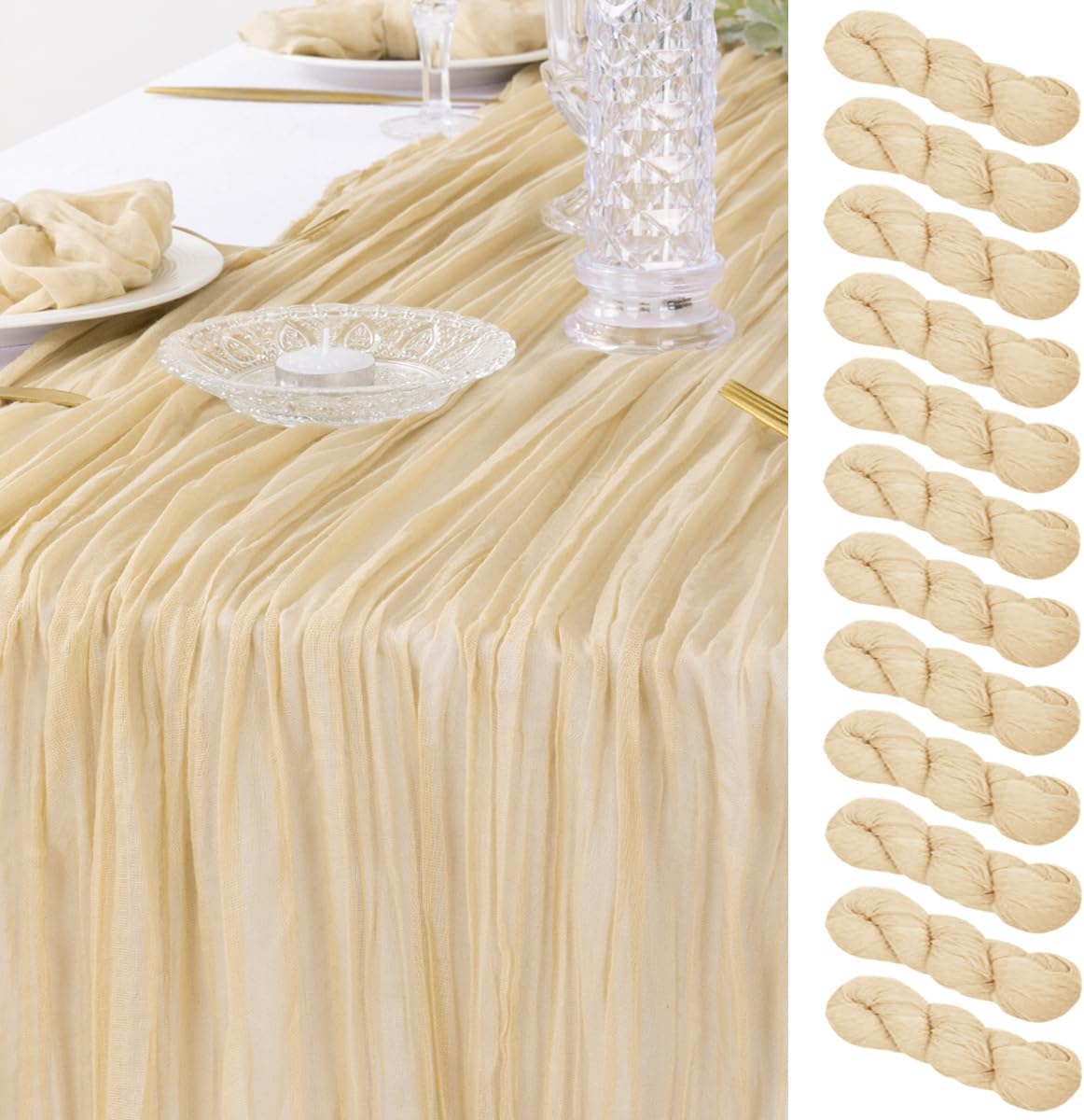 12 Pack Champagne Cheesecloth Table Runner Fall Thanksgiving Table Runner Bulk B...
