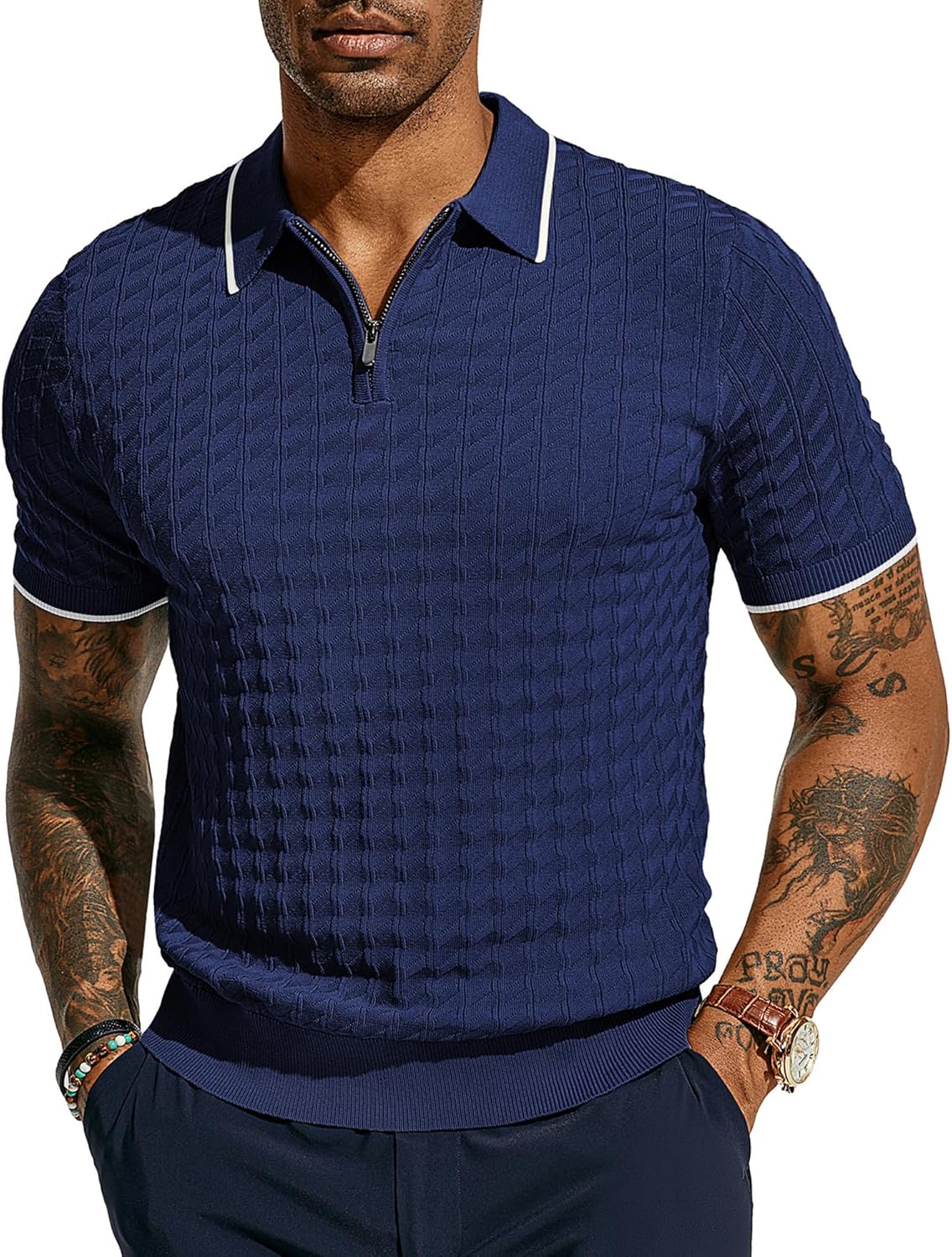 PJ PAUL JONES Men's Knit Polo Shirts Short Sleeve Quarter Zip Polo Shirt X-Large...