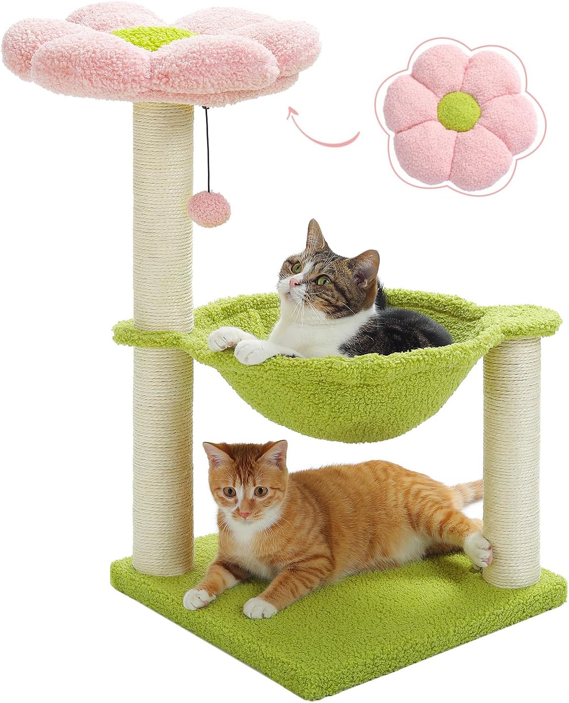 Flower Cat Tree, 28" Cat Tower with Cozy Flower Perch, Large Hammock for Indoor...