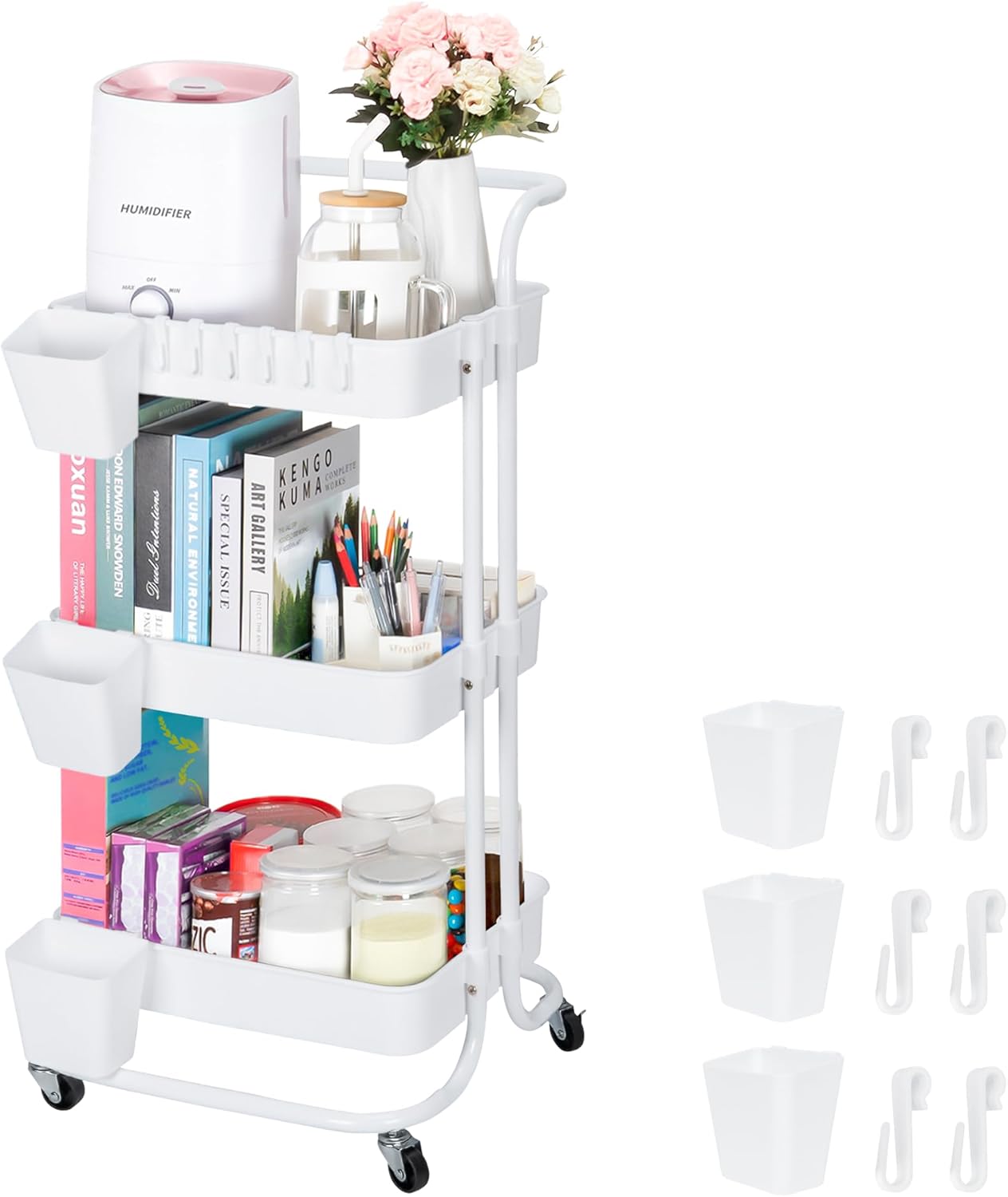 Bemece 3 Tier Trolley, Storage Trolley on Wheels with PP Draining Basket for Kit...