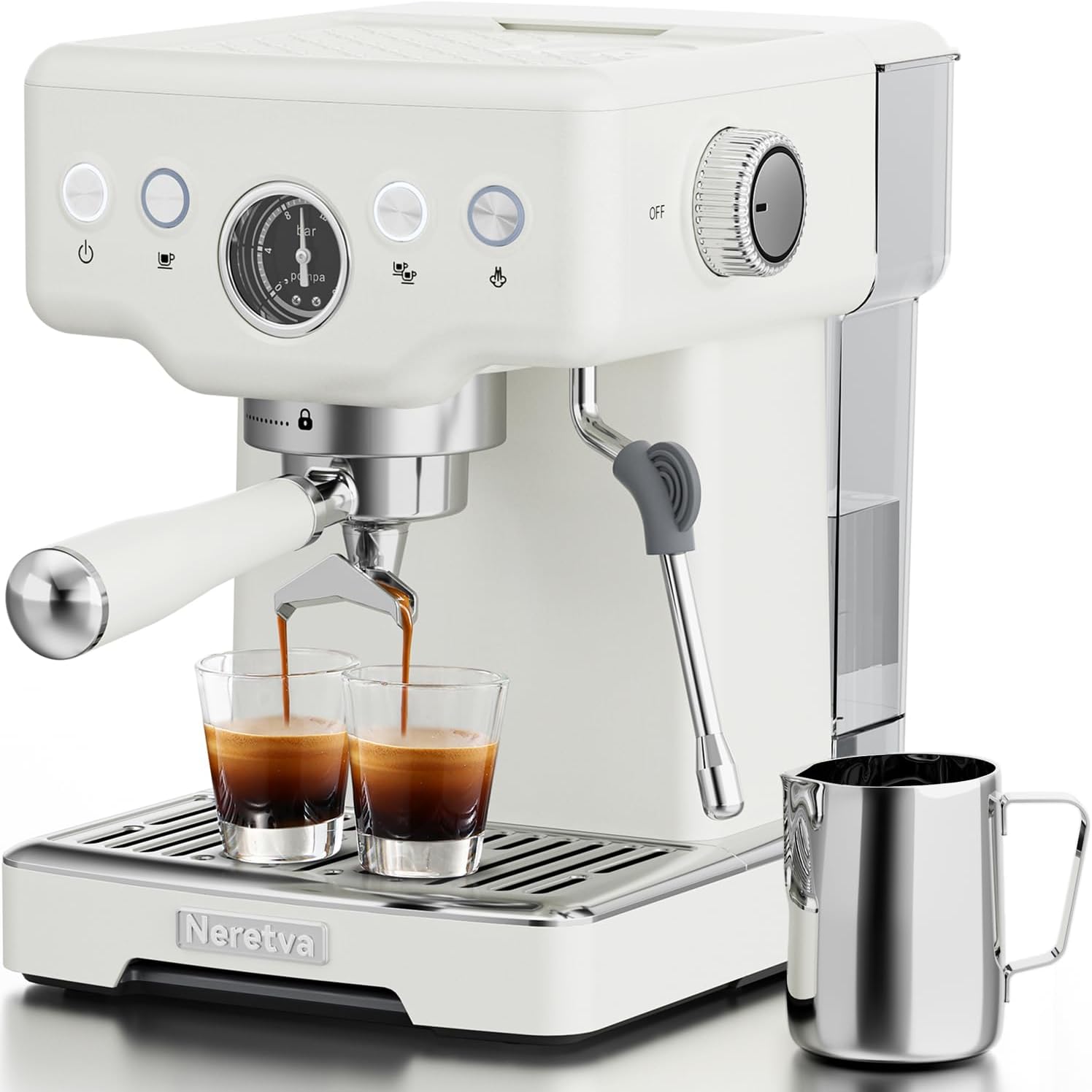 Neretva 15 Bar Espresso Machine with Milk Frother Steam Wand for Cappuccino, Lat...
