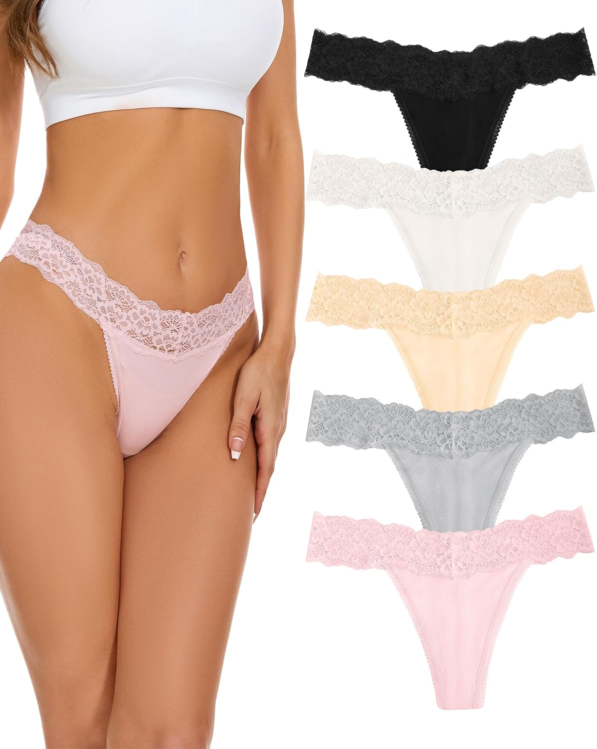 voenxe Seamless Lace Thongs for Women No Show Thong Underwear,Lady Breathable Co...