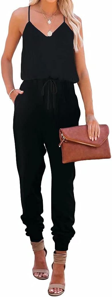 Lacozy Womens Casual Loose Sleeveless Spaghetti Strap Wide Leg Pants Jumpsuit Ro...