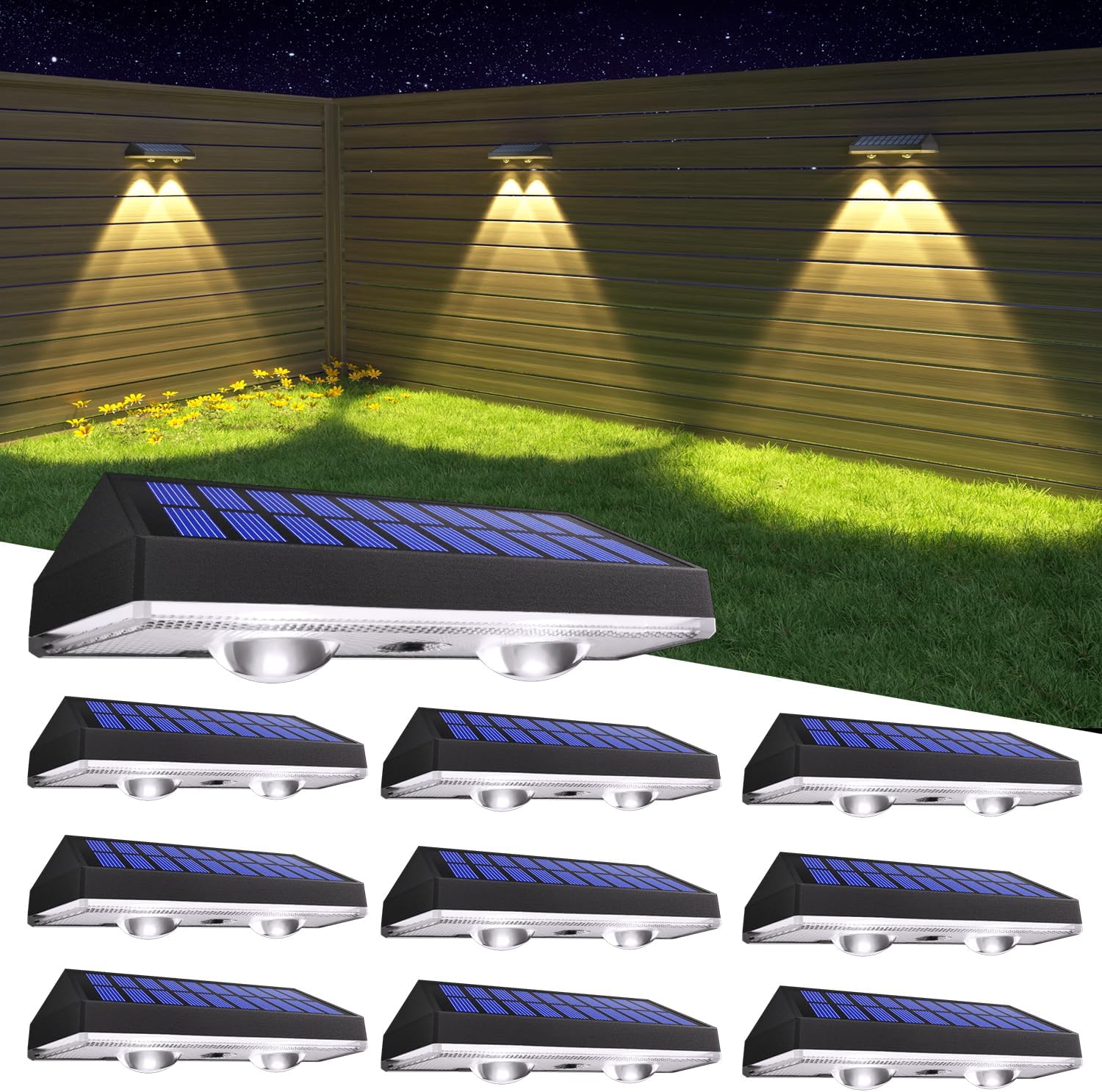HAMLITE Solar Fence Lights Outdoor Garden,Solar Wall Lights Outdoor Waterproof,S...
