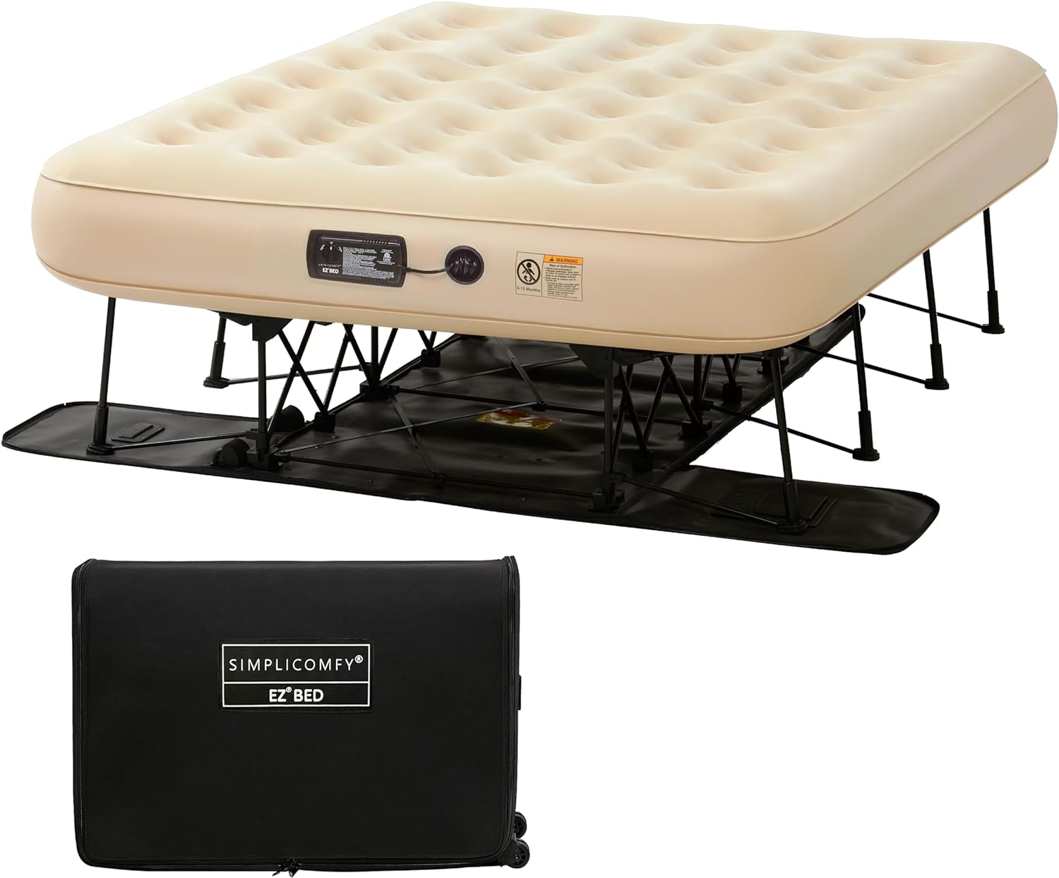 Simpli Comfy Queen EZ Bed with Built-in Frame, Pump and Wheeled Case, Air Mattre...