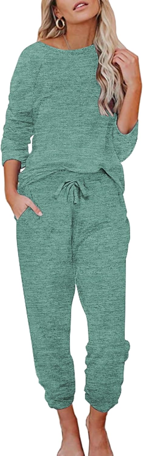 Ekouaer Womens Pajamas Set Long Sleeve Loungewear Soft Lounge Set Joggers with P...