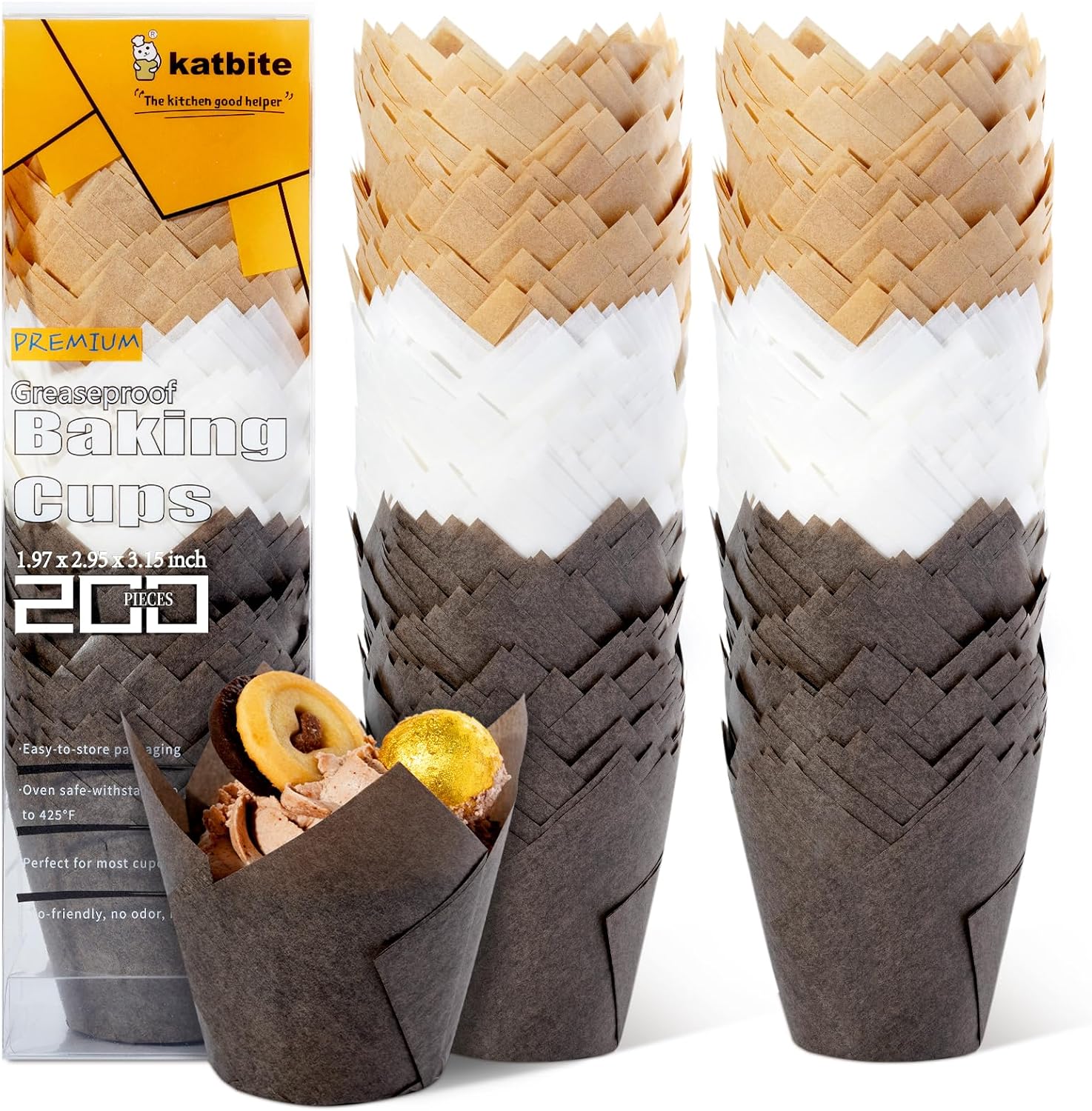 Katbite Tulip Cupcake Liners Holders 200PCS, Muffin Baking Cups, Cupcake Wrapper...