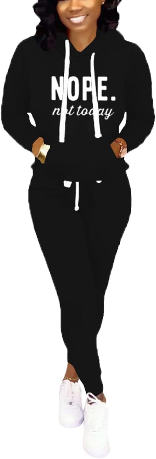 Nimsruc Two Piece Outfits For Women Jogging Suits Casual Medium 3275 Black Lette...