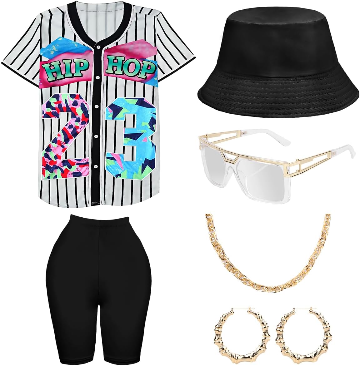 80s 90s Outfit for Women, Unisex Hip Hop Costume Baseball Jersey Shirt Yoga Pant...