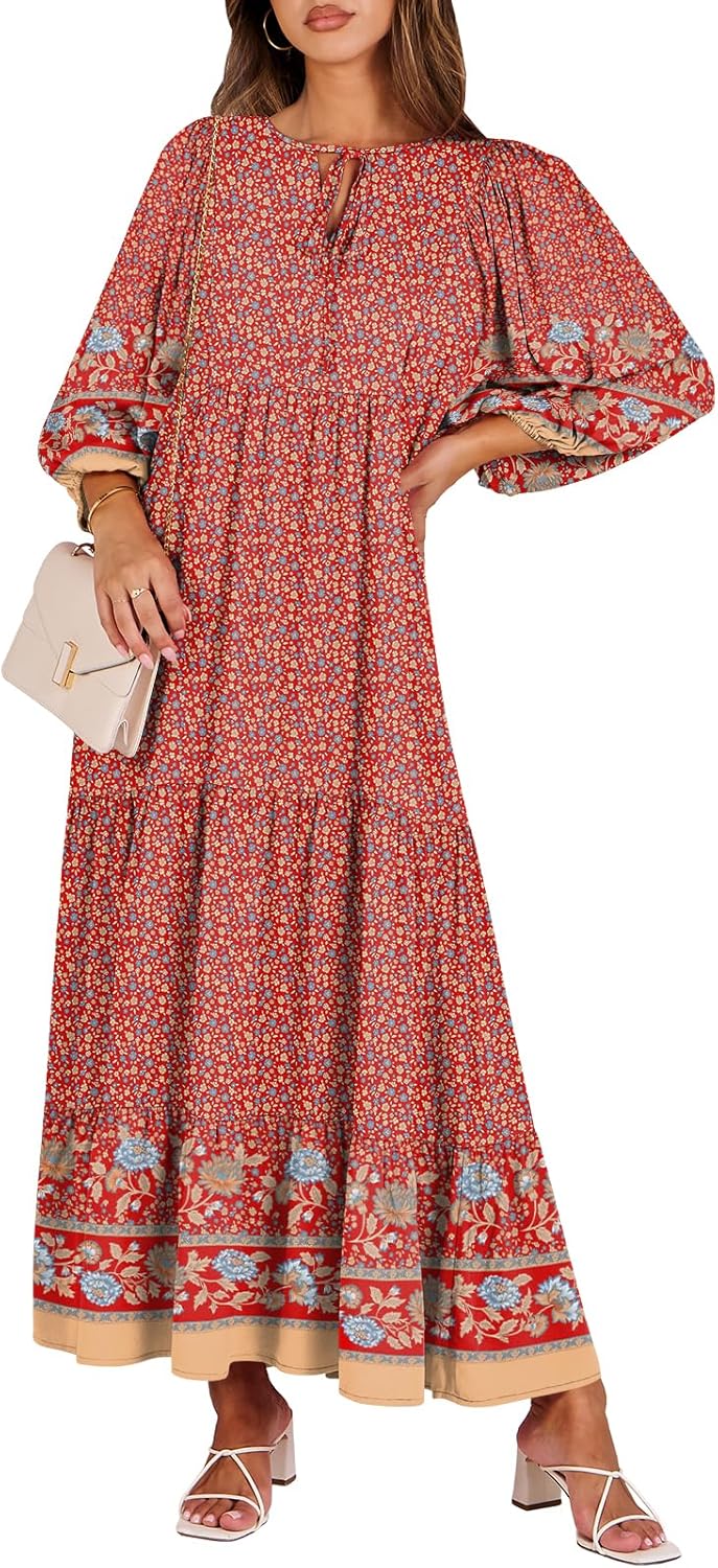 ANRABESS Womens Boho Maxi Dresses, Special Floral Flowy Swing Dress for 2024 Sum...