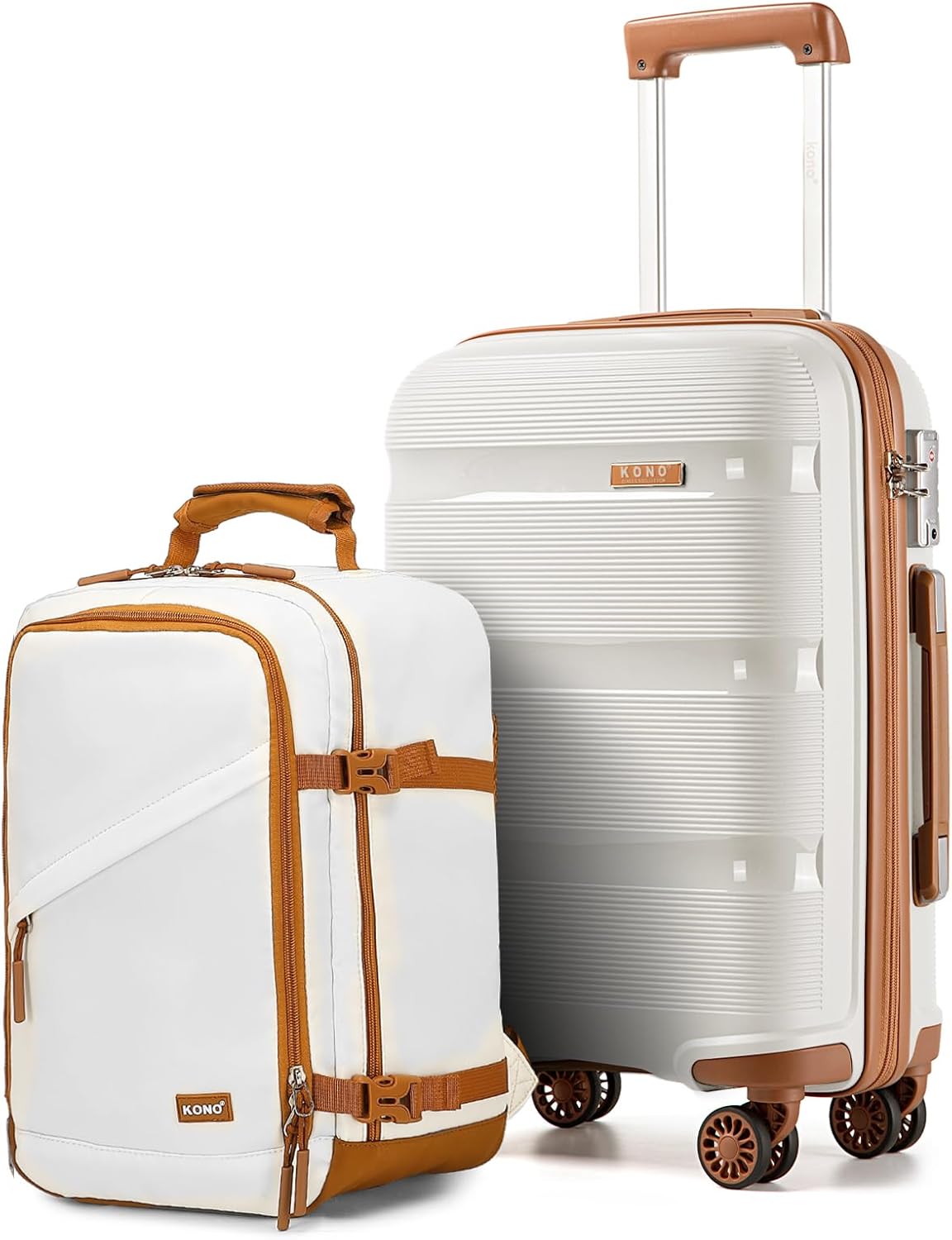 Kono Luggage Sets 2 Piece Hard Shell Polypropylene Travel Trolley with 4 Spinner...