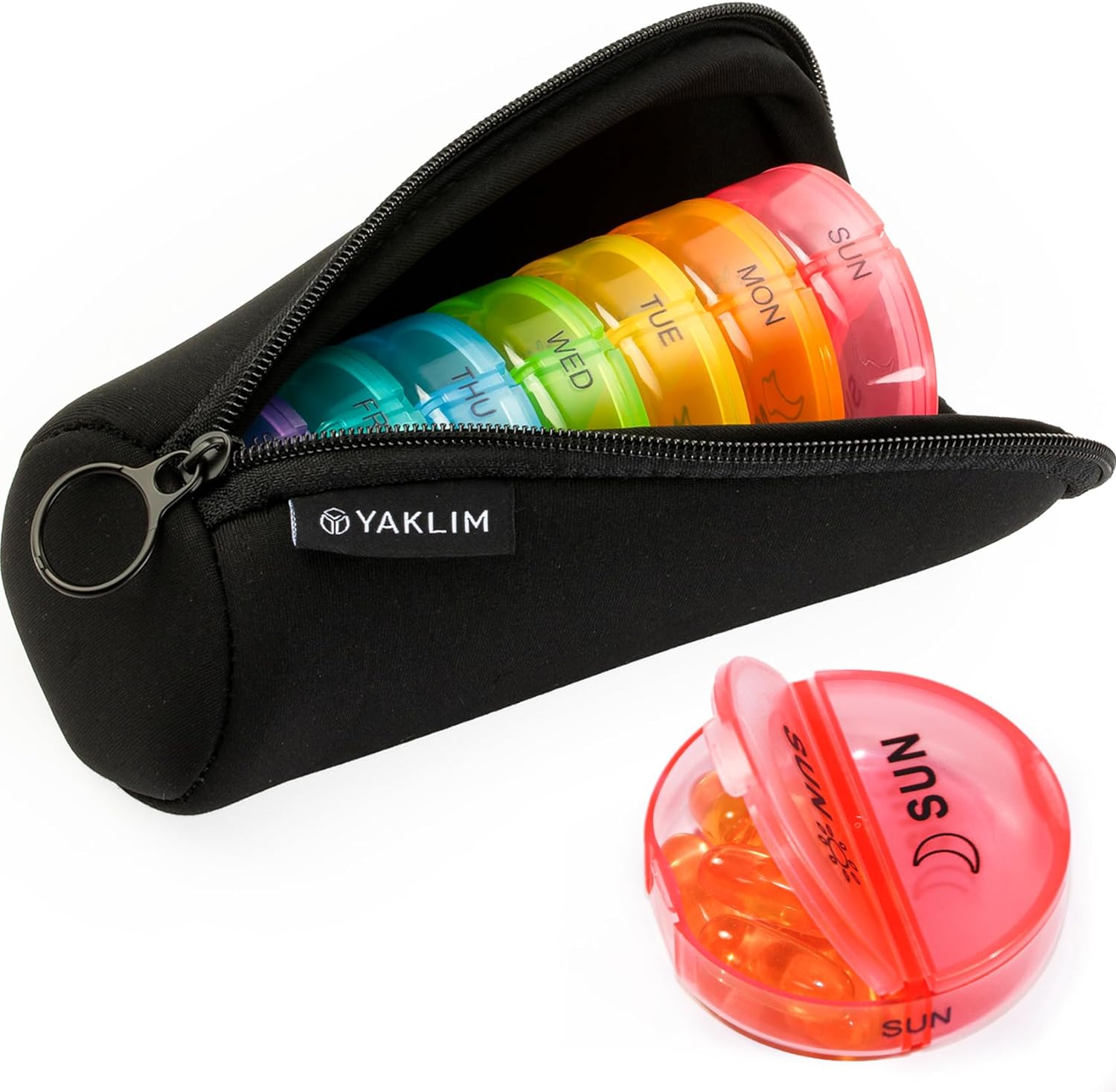 Weekly Pill Boxes 7 Day 2 Times a Day, Large Pill Box Organiser with Zipper Neop...