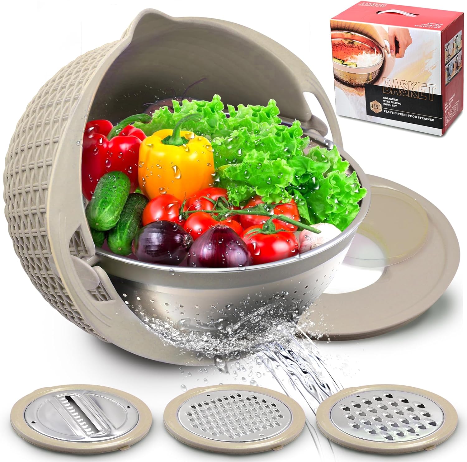4-1 Colander with Mixing Bowl Set, 2024 New Food Strainers and Colanders Set for...