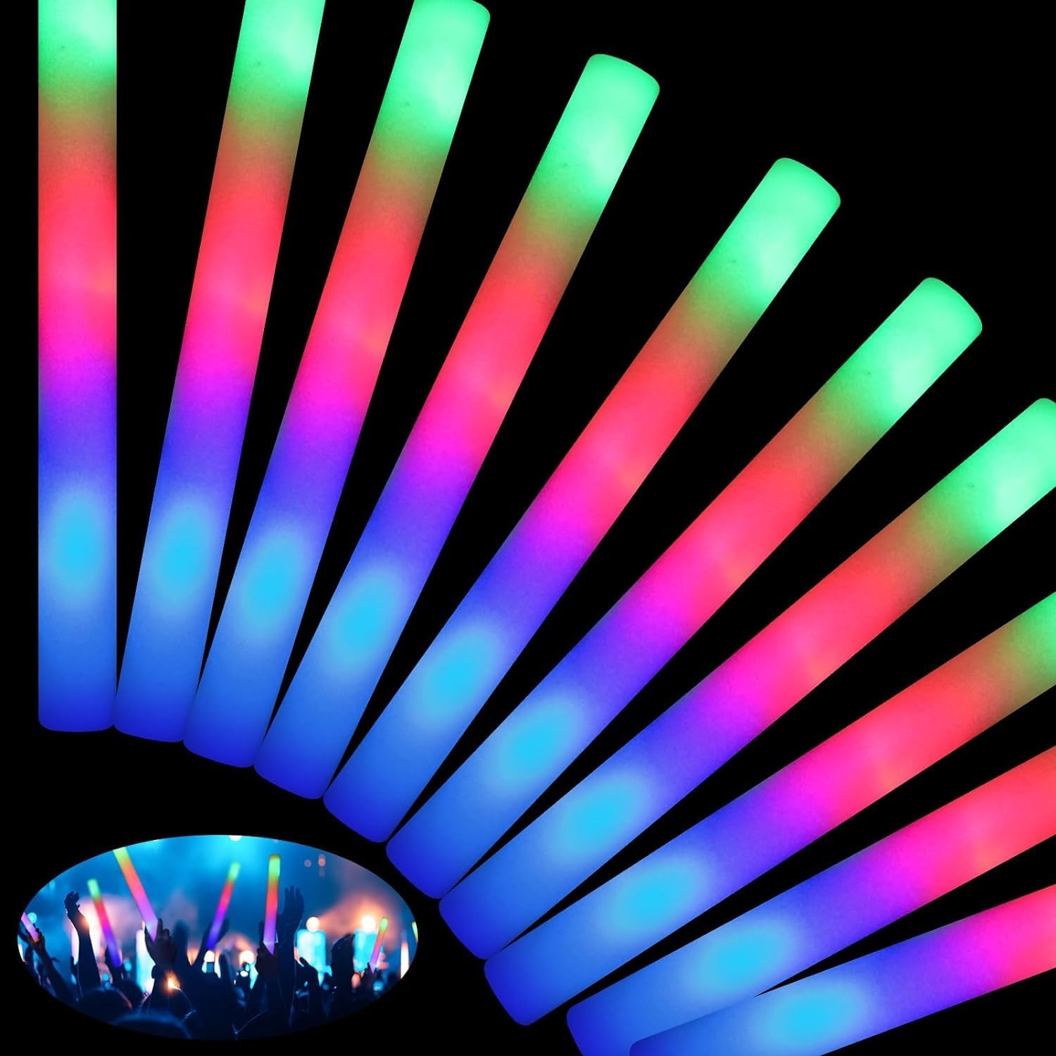 HONLYNE44 PCS Foam Glow Sticks with 3 Modes Colorful Flashing, LED Light Sticks,...