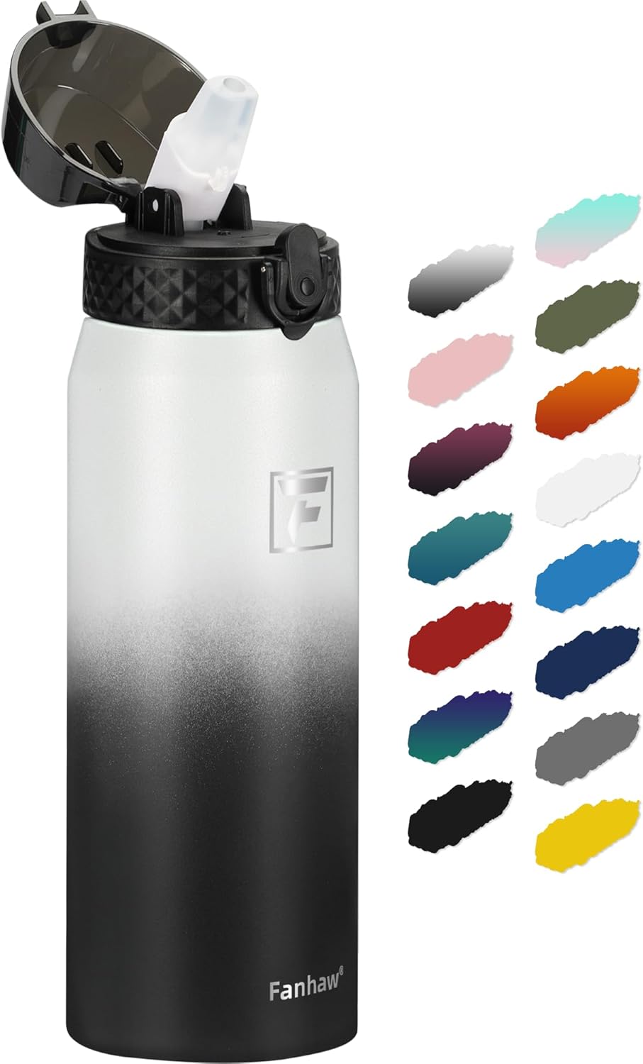 Fanhaw 24 Oz Stainless Steel Insulated Sports Water Bottles with Straw for Kids,...