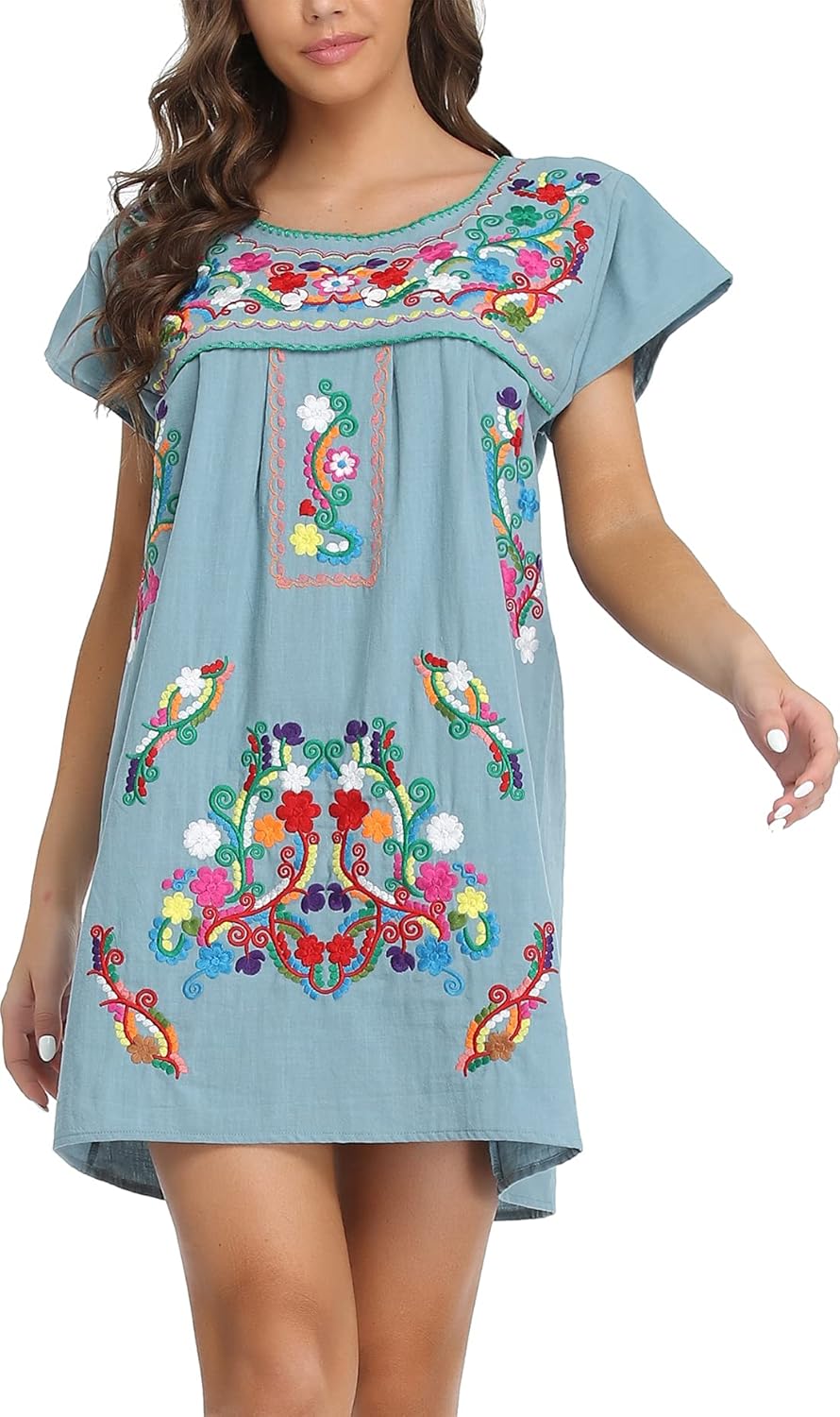 YZXDORWJ Women Mexican Embroidered Dress Short Sleeve Medium 330grbl