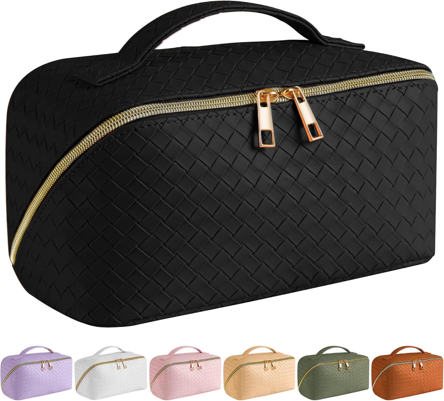 SFXULIX Large Capacity Travel Cosmetic Bag - Makeup Bag, PU Leather Waterproof C...