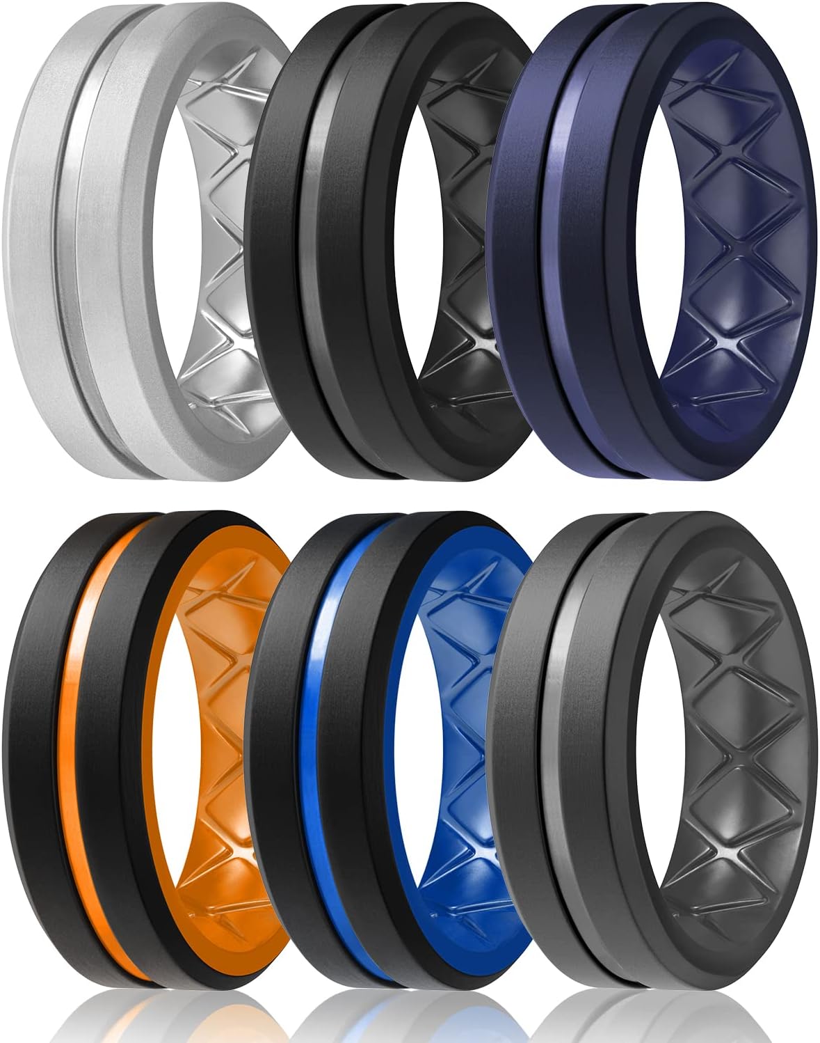 Egnaro Silicone Ring Men 1/4/6 Multipack Breathable Mens Silicone Rubber Bands W...
