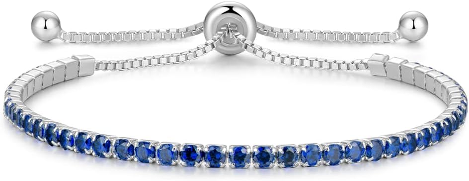 Sterling Silver Birthstone Bracelet, Special Tennis Bracelet for Women 2.5mm, In...