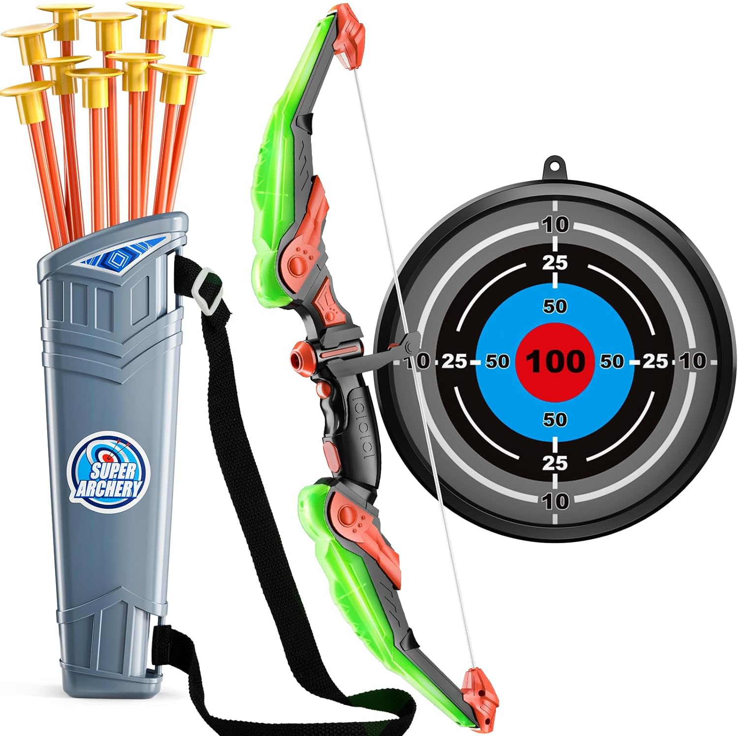 TEMI Kids Bow and Arrow Set - LED Light Up Archery Toy Set with Suction Cup Arro...