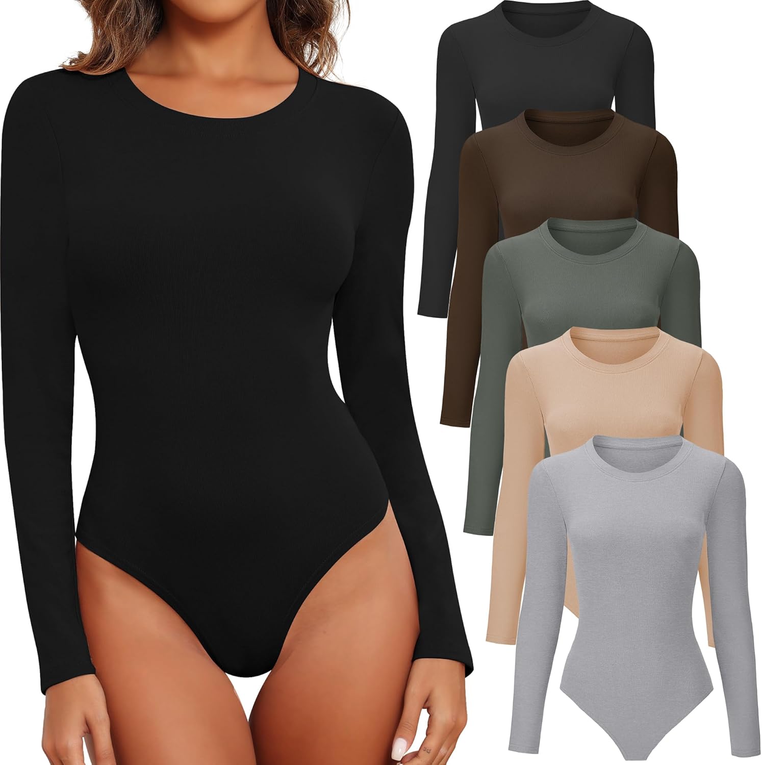 BALENNZ Womens Long Sleeve Bodysuit Round Neck Bodysuit Shirts for Women Crew Ne...