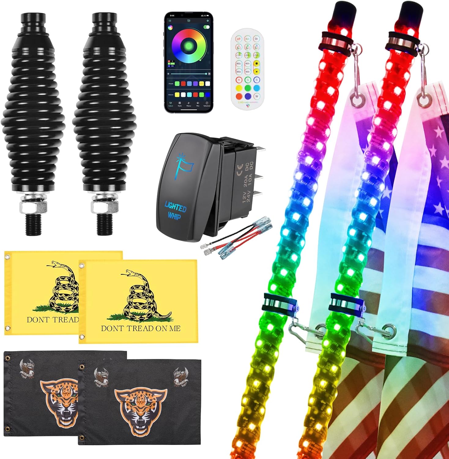 2 Pack 4FT Whip Lights with Spring Base,LED Whip Light with App & Remote Control...