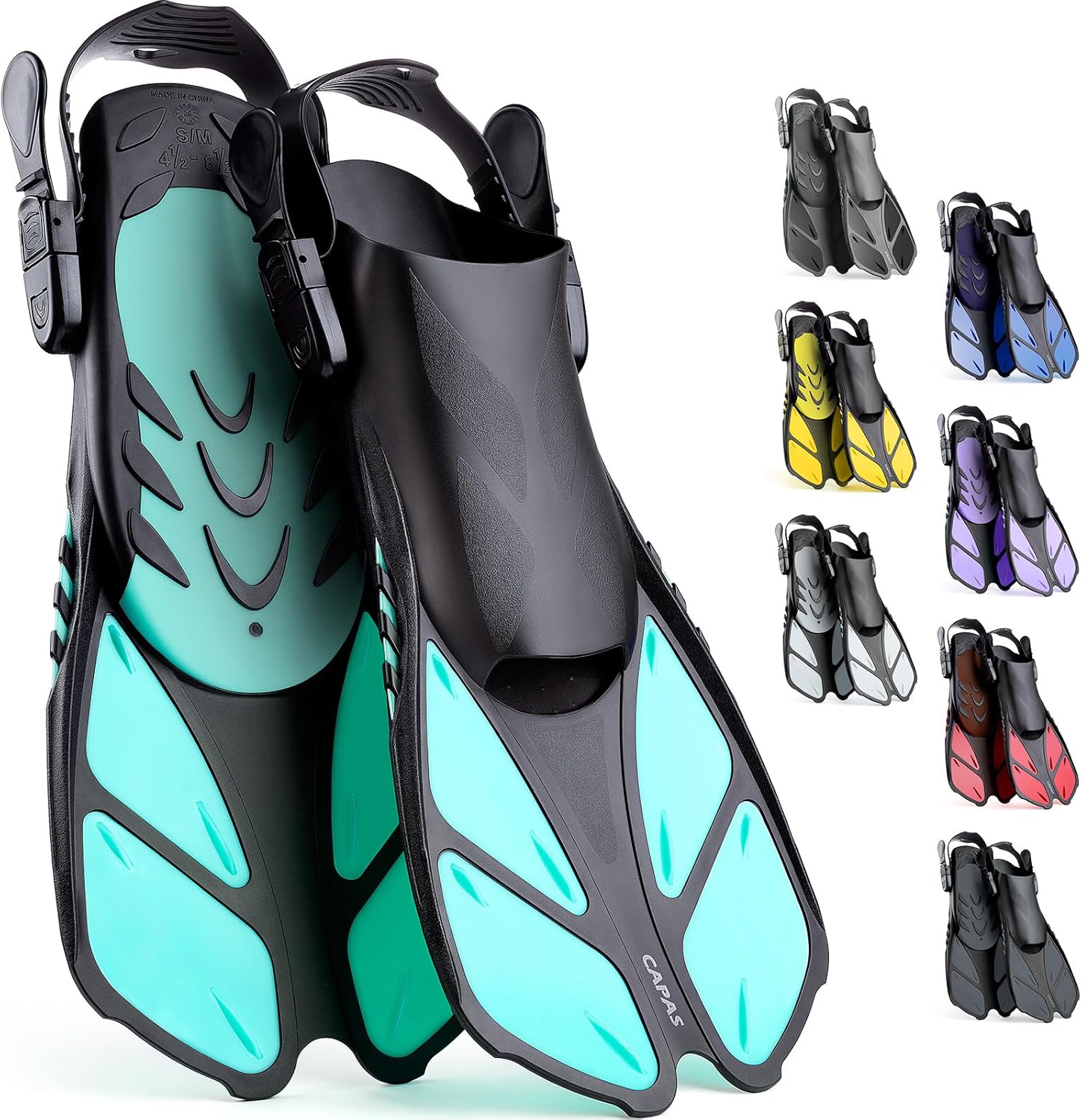 CAPAS Snorkel Fins, Swim Fins Travel Size Short Adjustable for Snorkeling Diving...