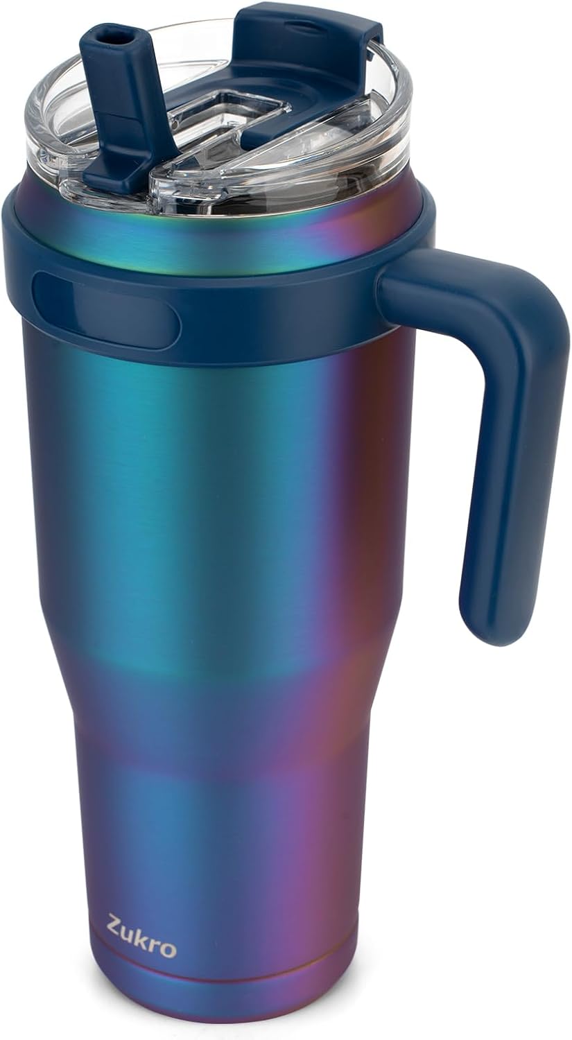 Zukro 50 oz Tumbler With Handle and Flip Straw, Large Insulated Stainless Steel...