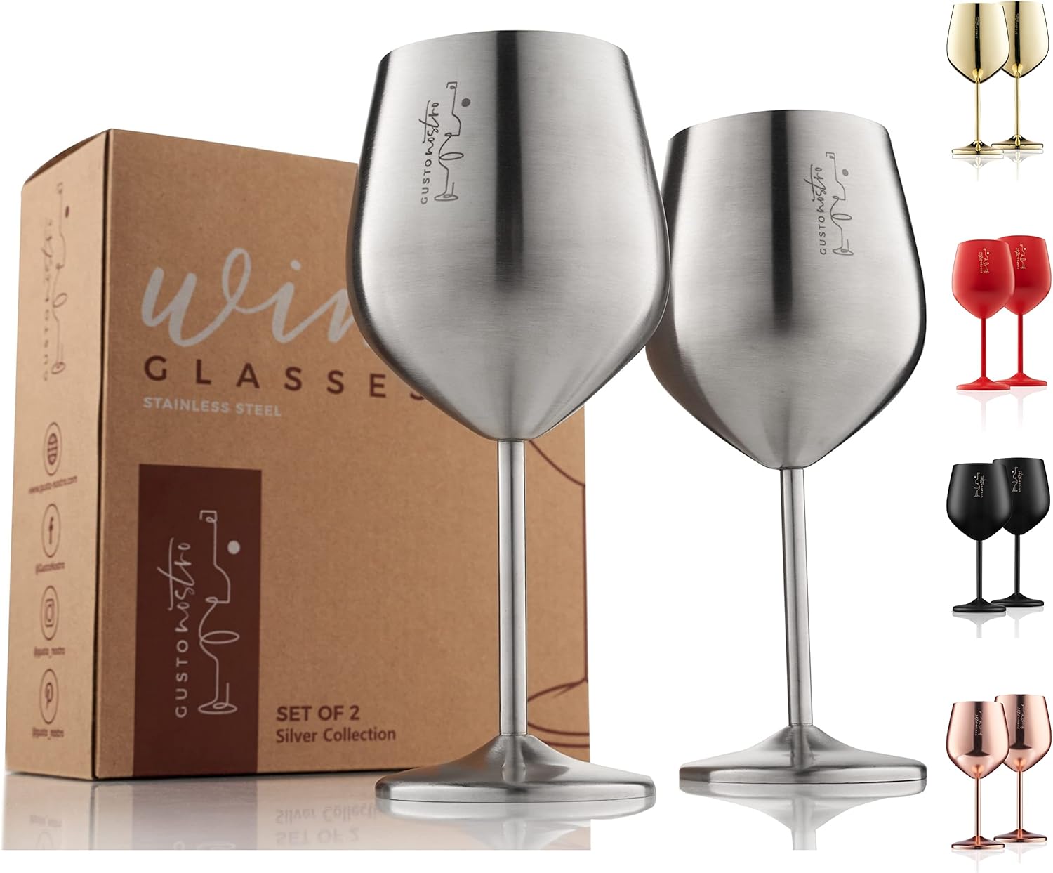 Gusto Nostro Stainless Steel Wine Glass - 18 oz - Cute, Unbreakable Wine Glasses...